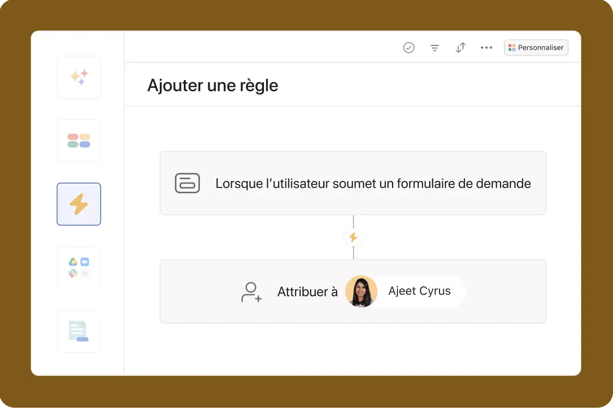 Ajout de règles à un formulaire sur Asana - Interface utilisateur produit 