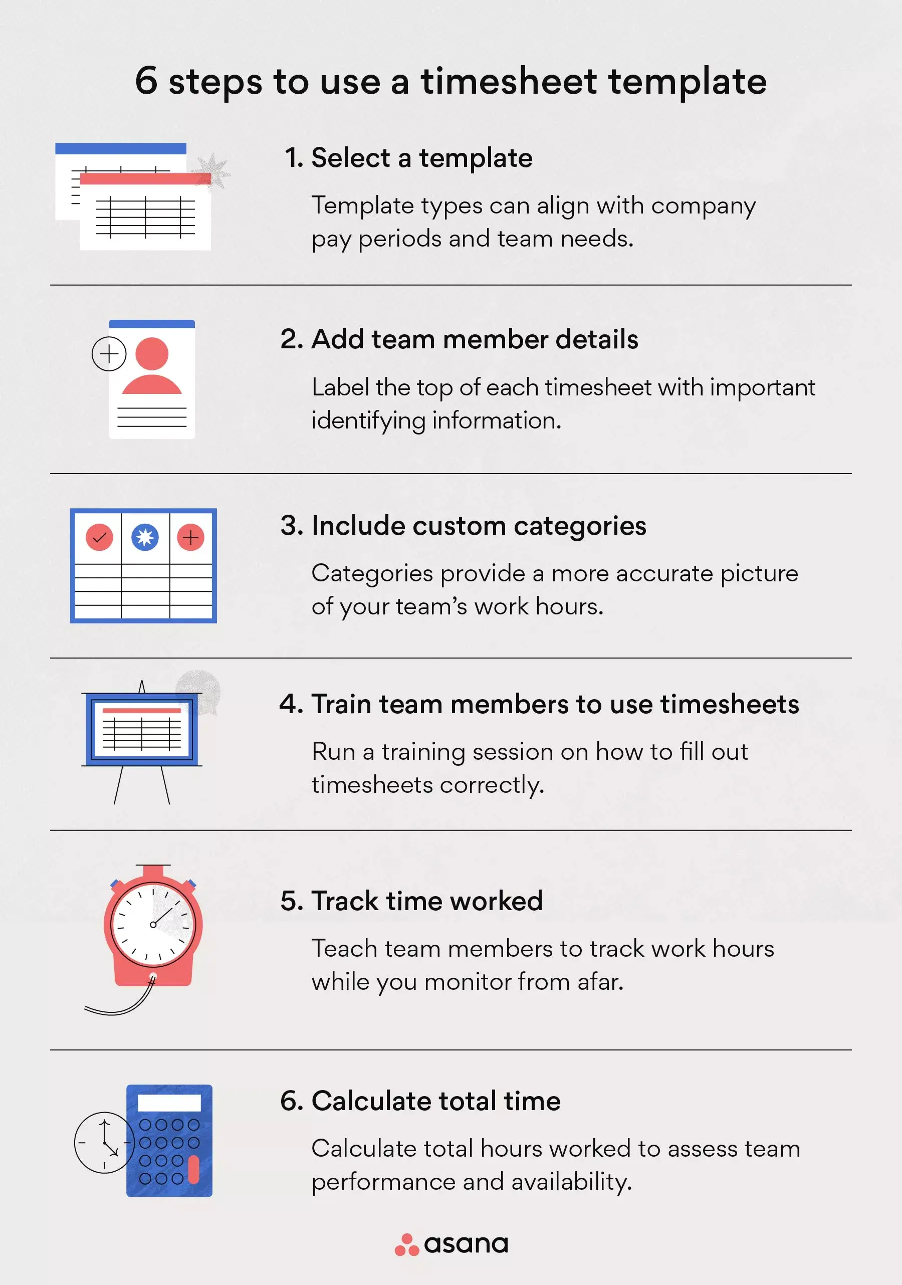 [inline illustration] 6 steps to use a timesheet template (infographic)