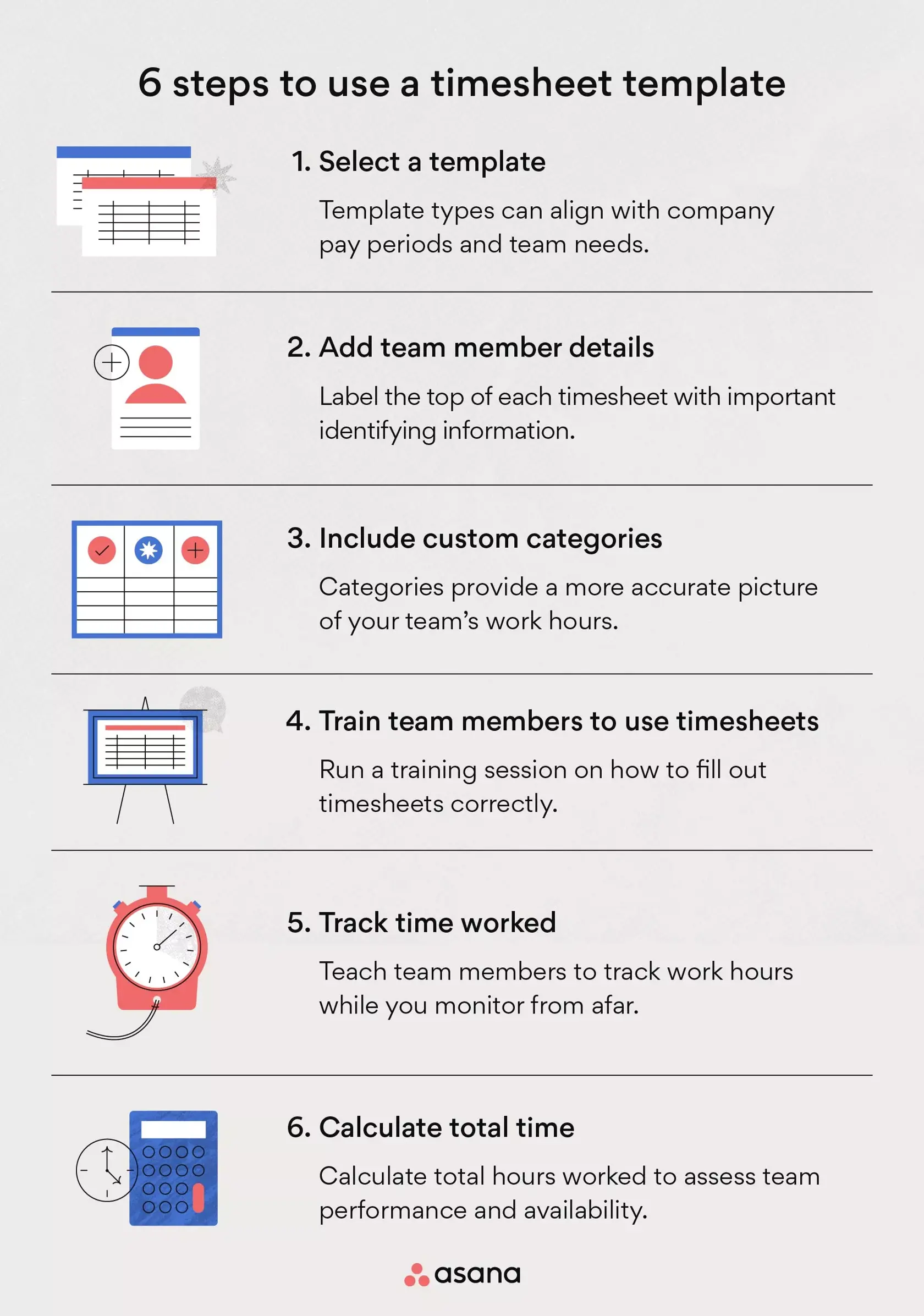 [inline illustration] 6 steps to use a timesheet template (infographic)