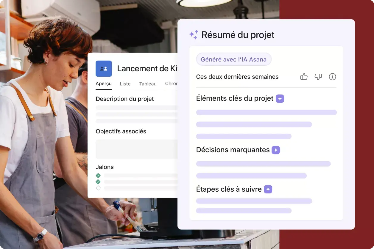 Résumé du projet de lancement de Kitchen Rivals : exemple de l’interface utilisateur produit sur Asana