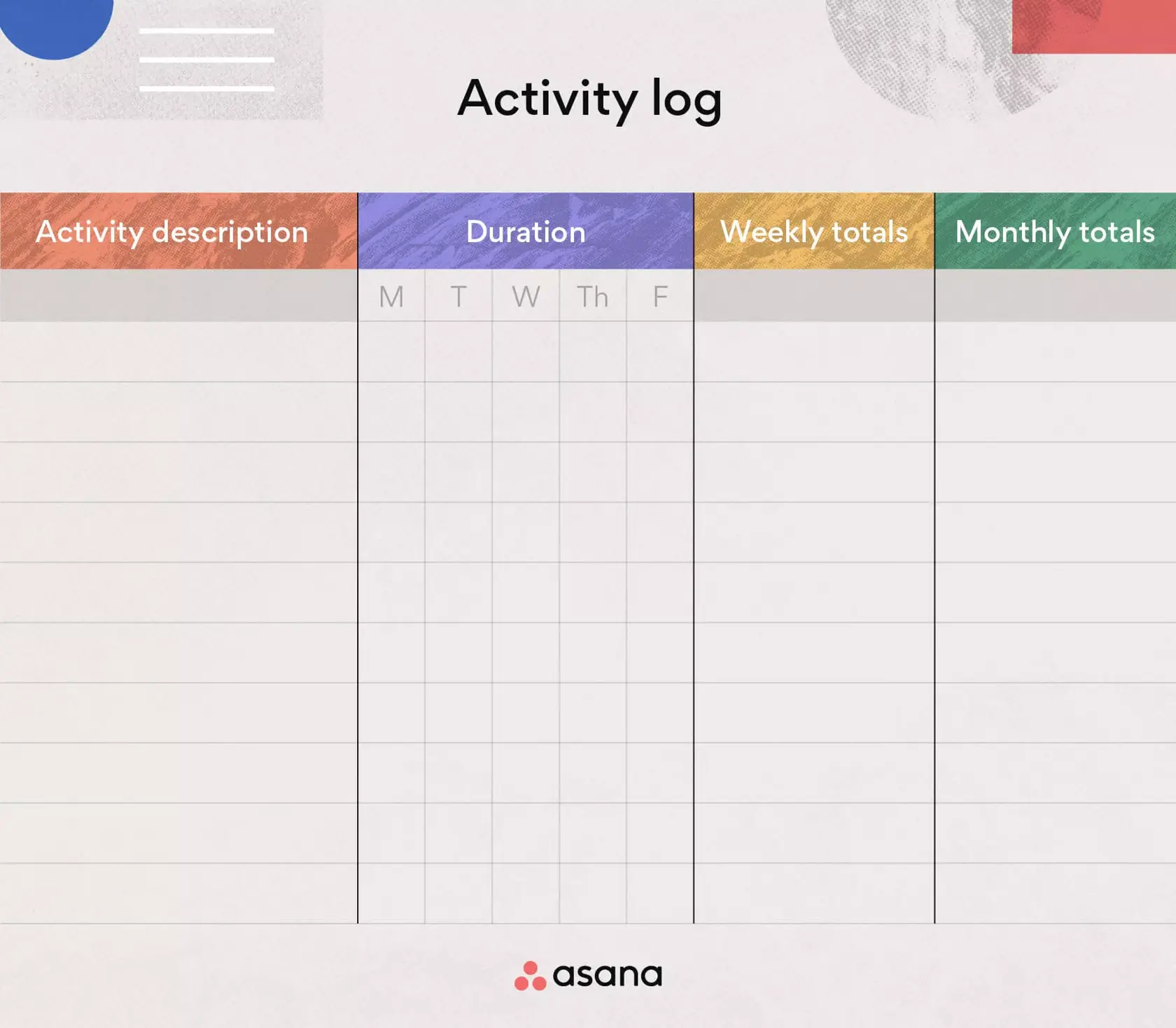 [Inline illustration] Activity log template (Example)