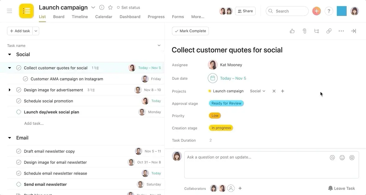 Product UI: Turn your task into a project in Asana