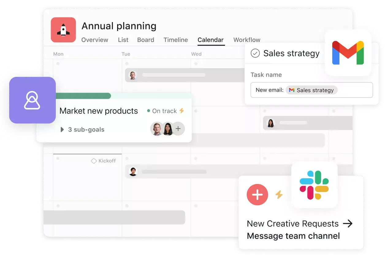 Asana-product inclusief doelen, automatiseringen en meer