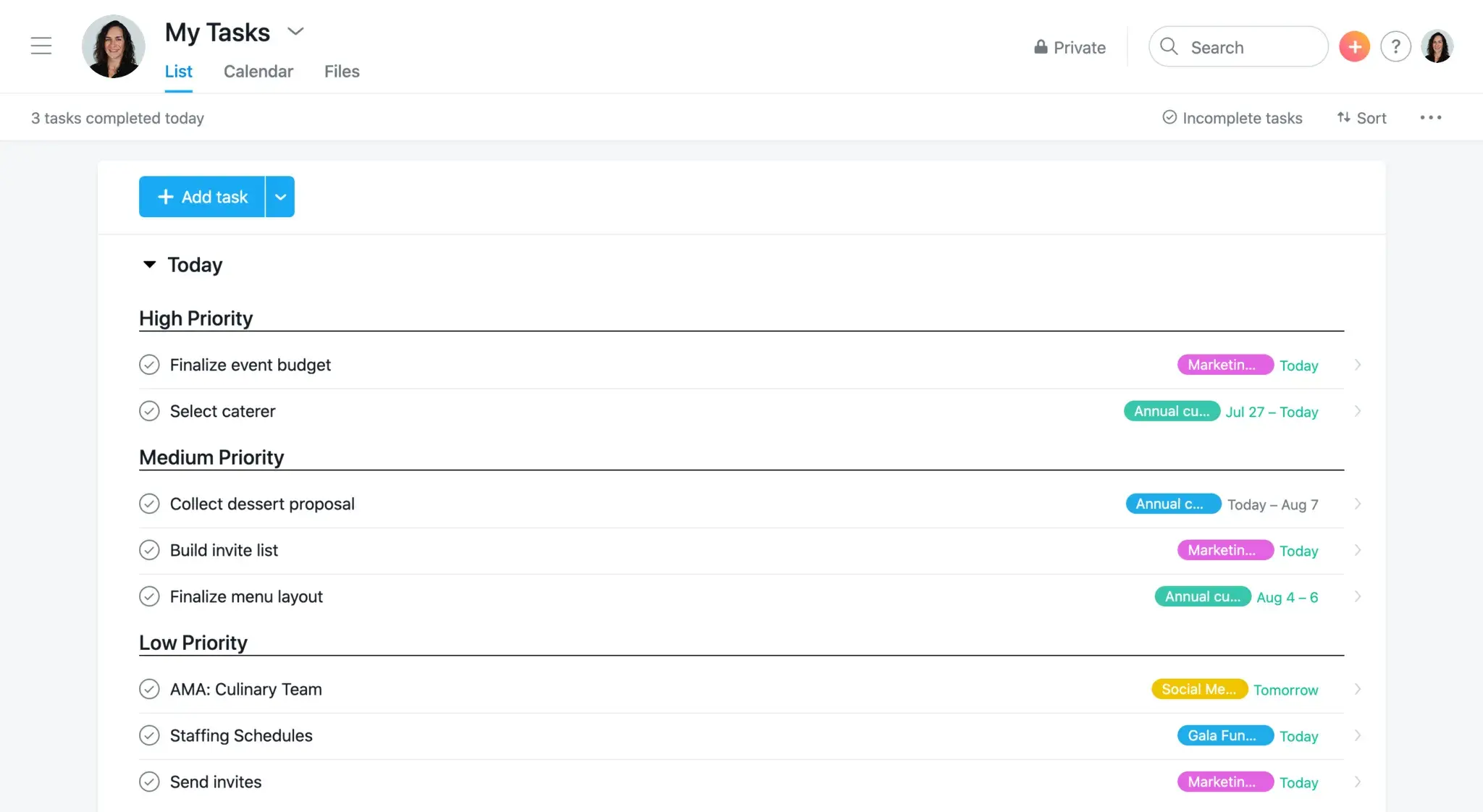 Task priority in Asana