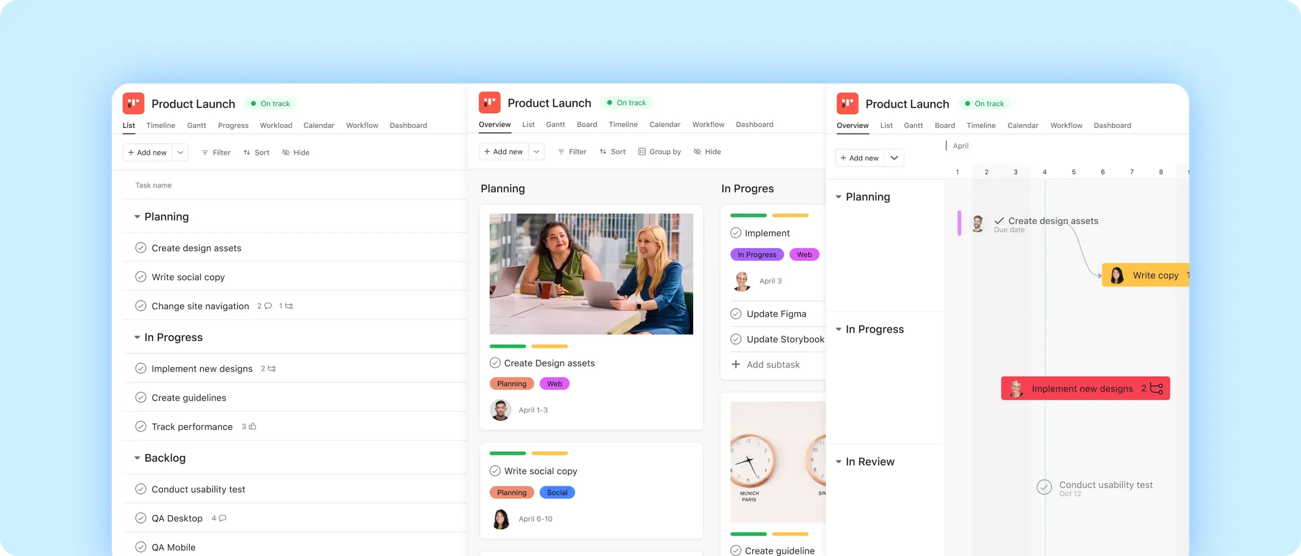 Project views screenshot in Asana