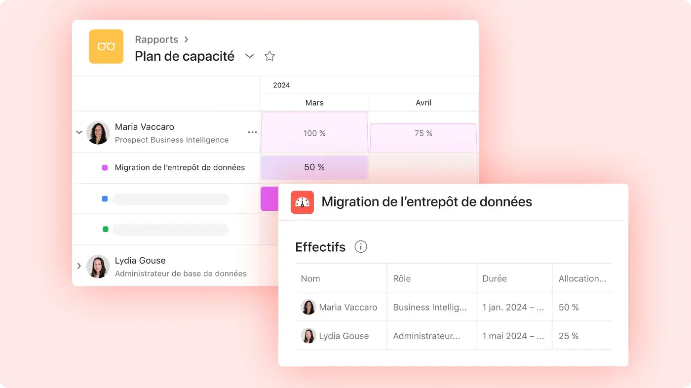 Plan de capacité sur Asana : exemple de l’interface utilisateur