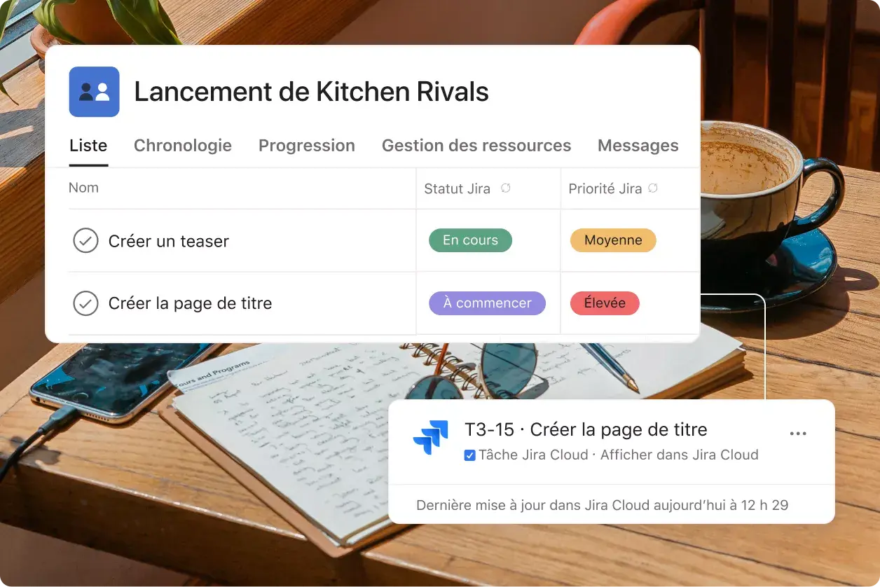Vue Liste du lancement de Kitchen Rivals : exemple de l’interface utilisateur produit sur Asana