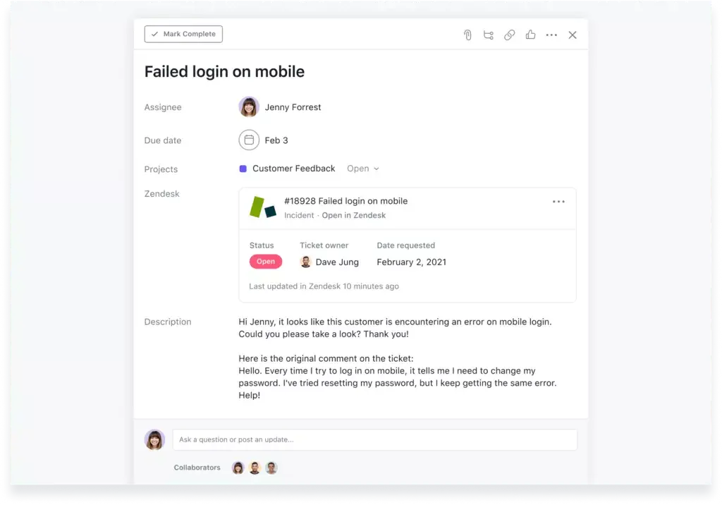 Zendesk integration Asana