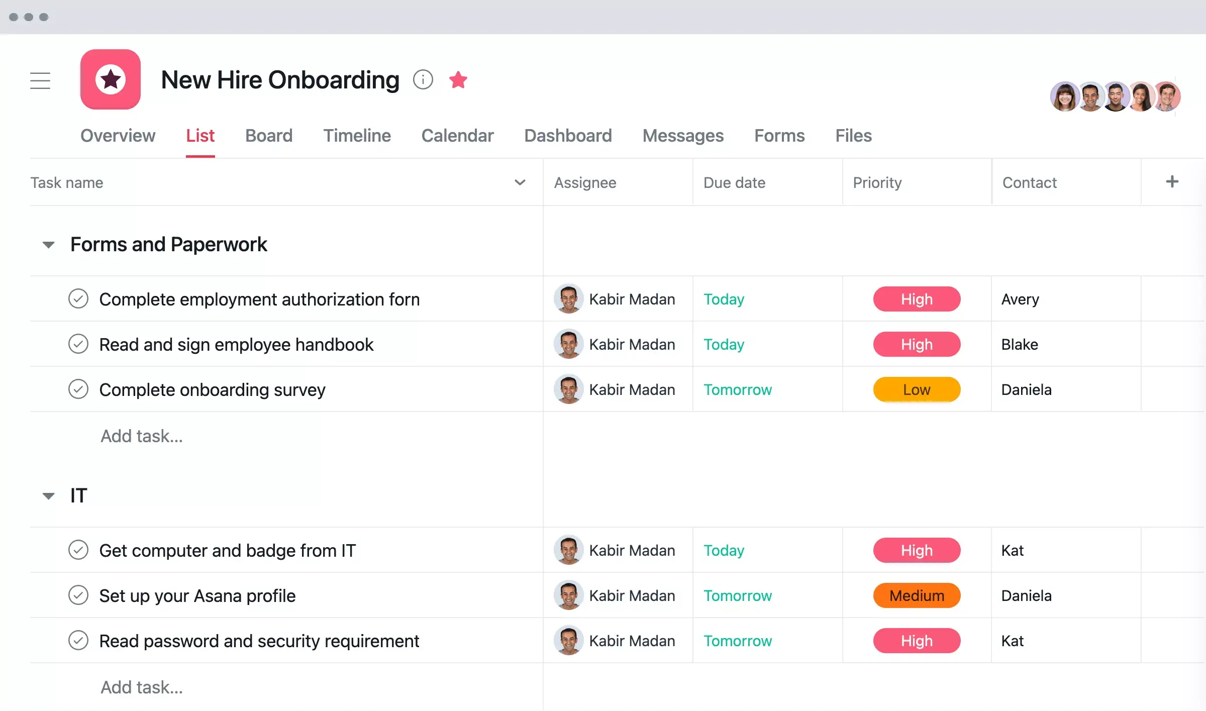 Asana Product UI new hire onboarding