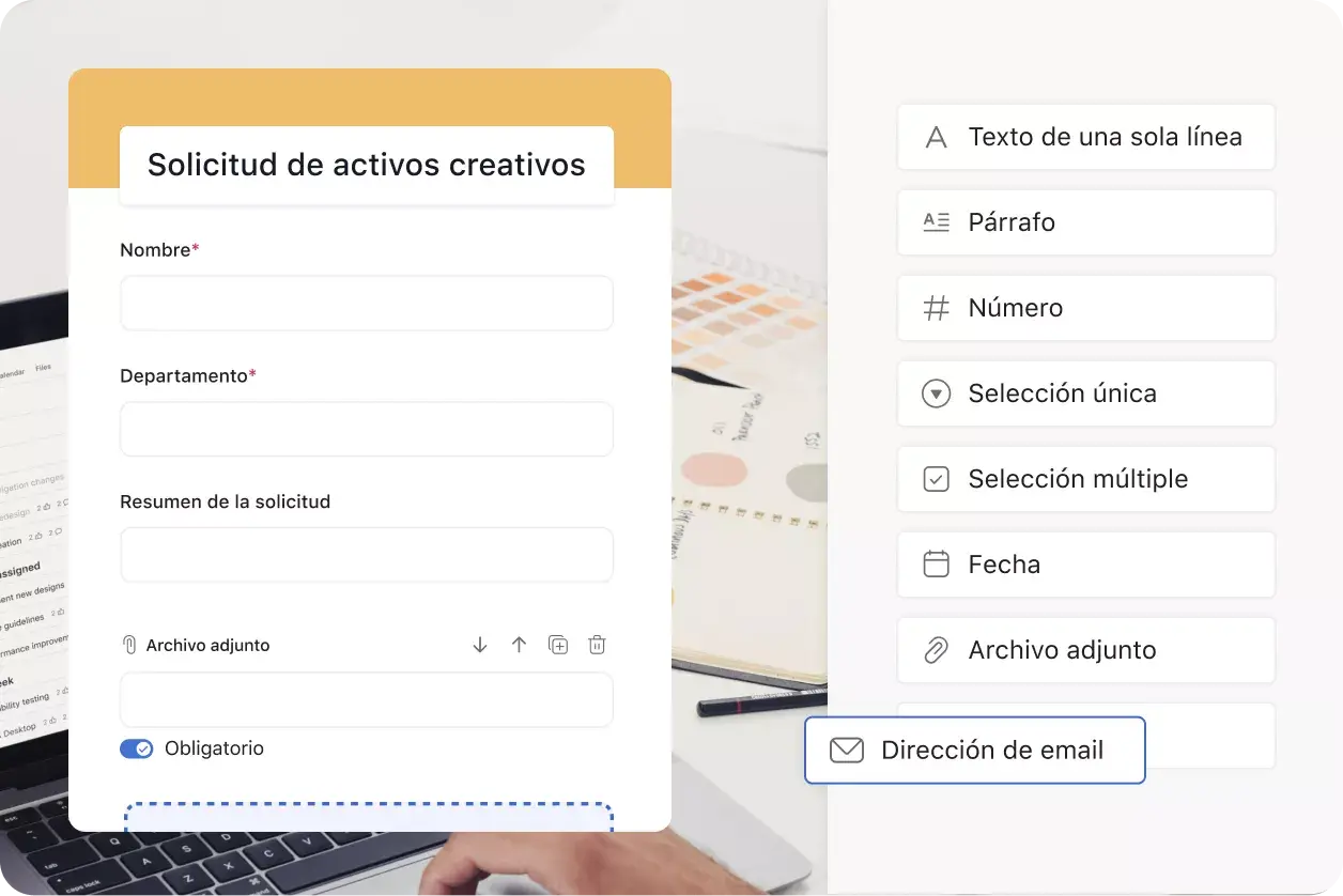 Interfaz de usuario de Asana del formulario de solicitud de activos para contenido creativo 