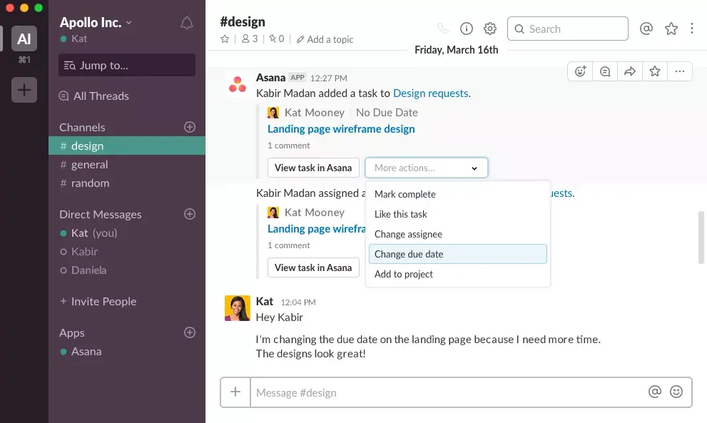  Take action on Asana tasks right from notifications in Slack