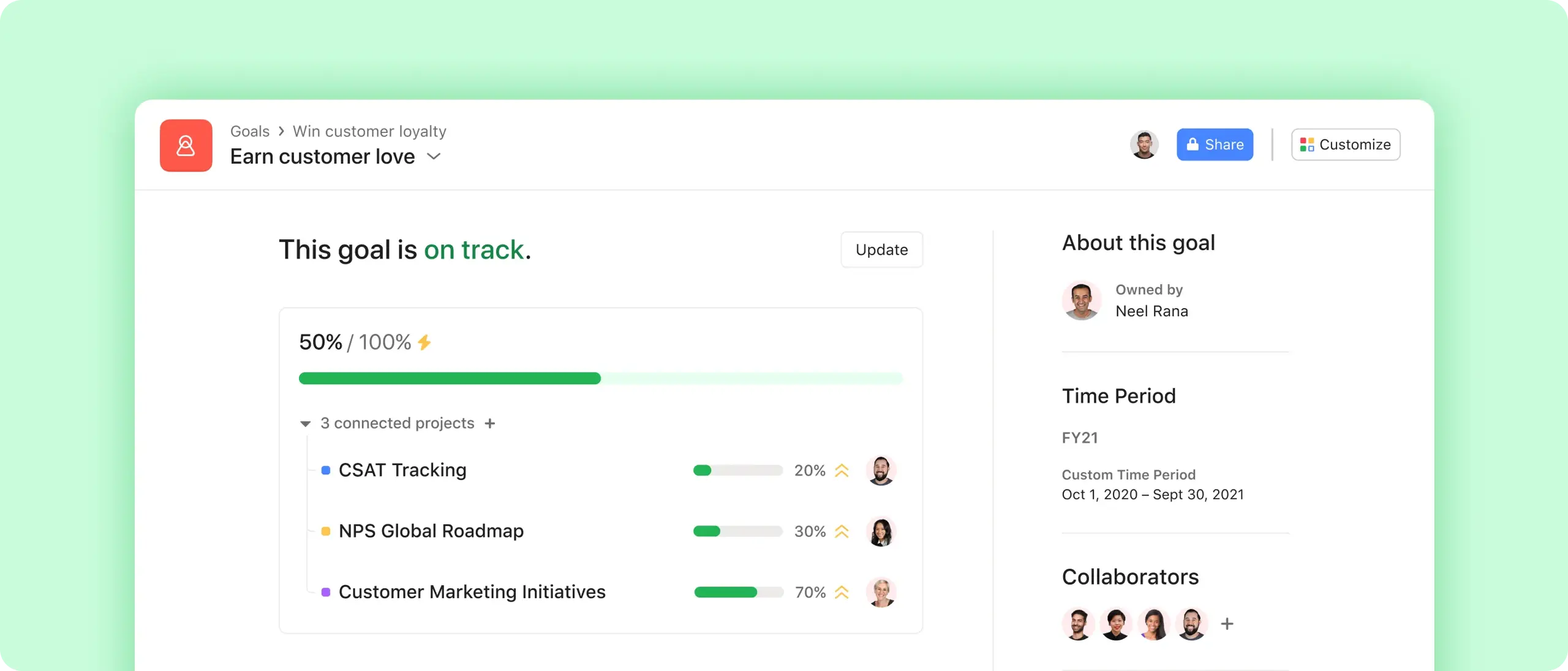 Goals screenshot in Asana