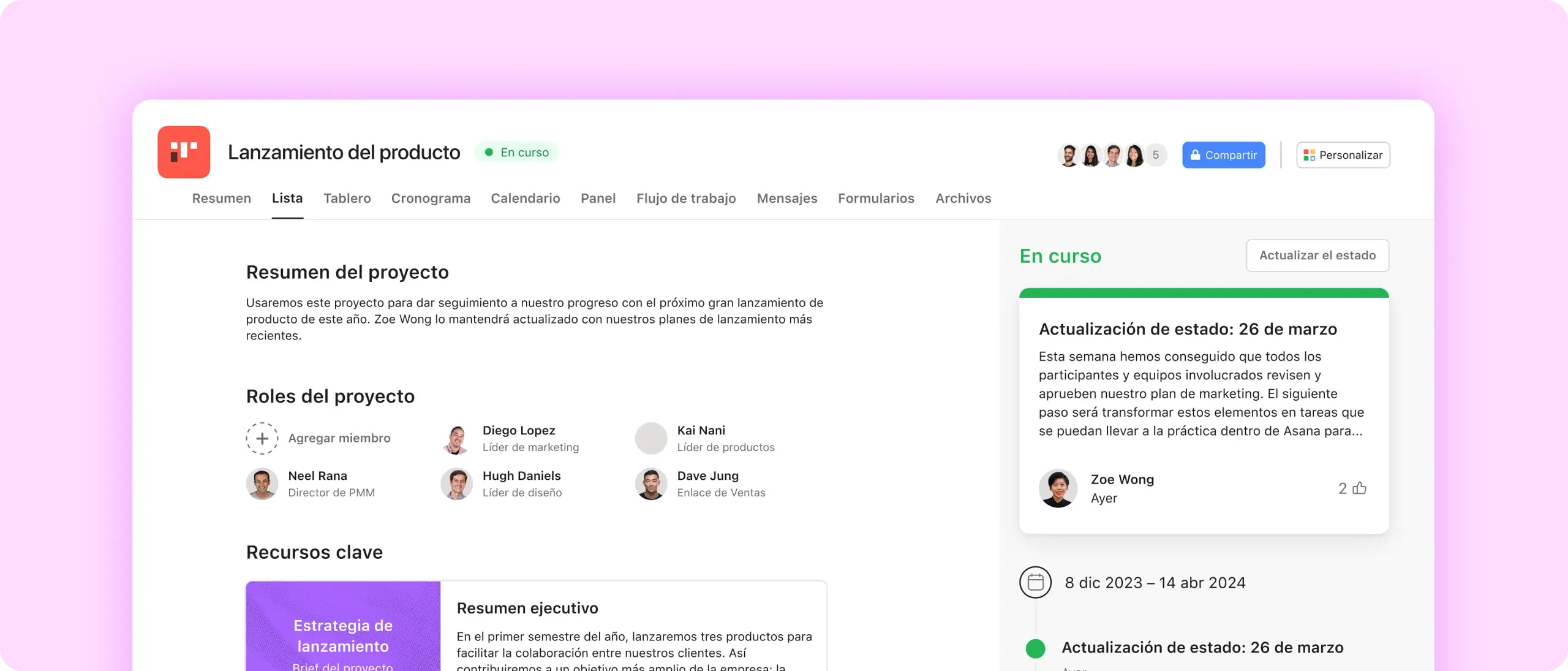 Projects: screenshot of projects in Asana