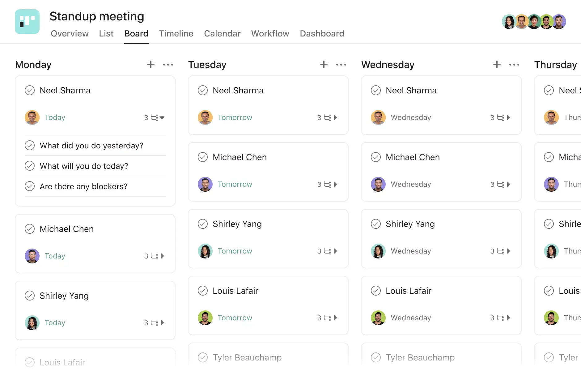 [Interface do produto] Exemplo de projeto de reunião diária (em formato de quadro)