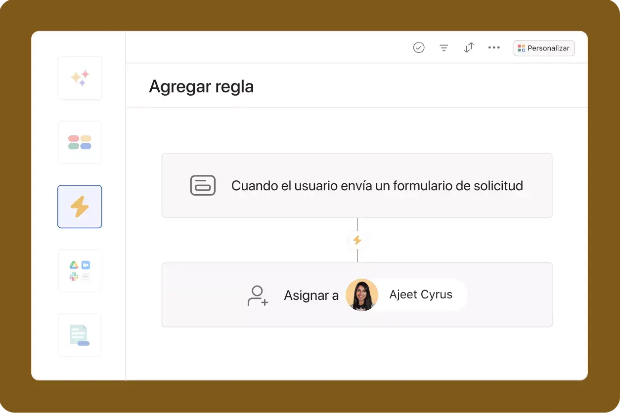 Interfaz de usuario de producto de Asana para agregar reglas a un formulario 