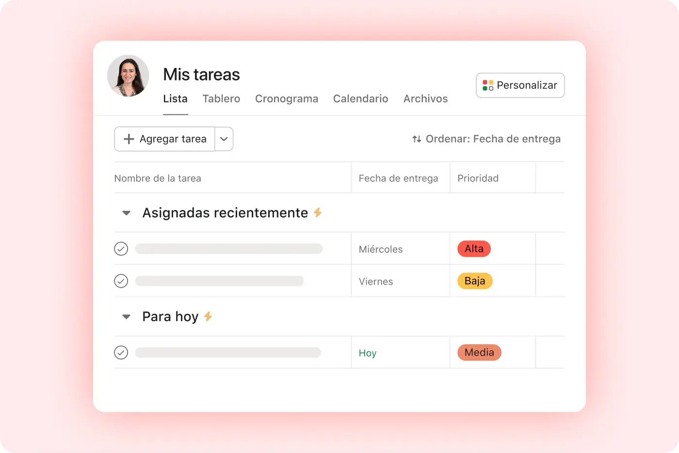 Ícono de Personaliza tu lista de tareas
