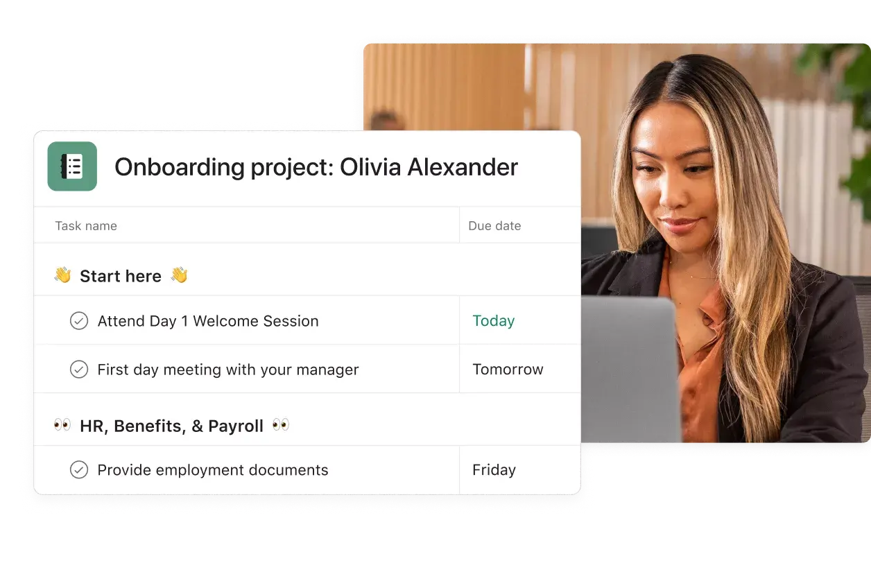 Asana che mostra la checklist per l’onboarding