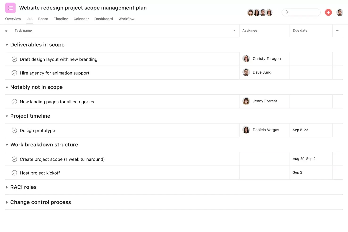 [產品 UI] Asana 中的範疇管理專案，試算表風格的專案檢視 (清單)