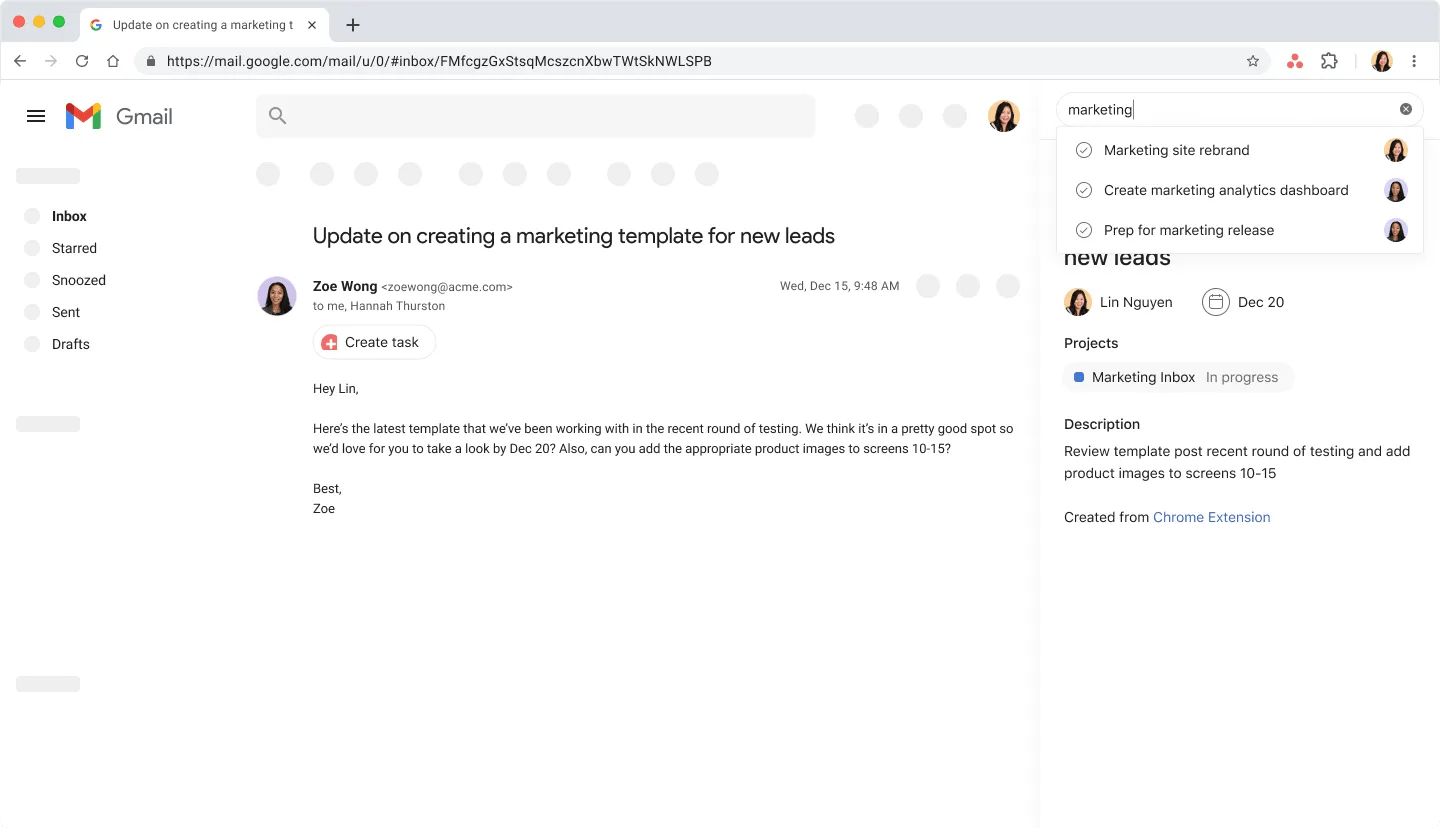 Asana Chrome 확장 프로그램을 사용하세요.