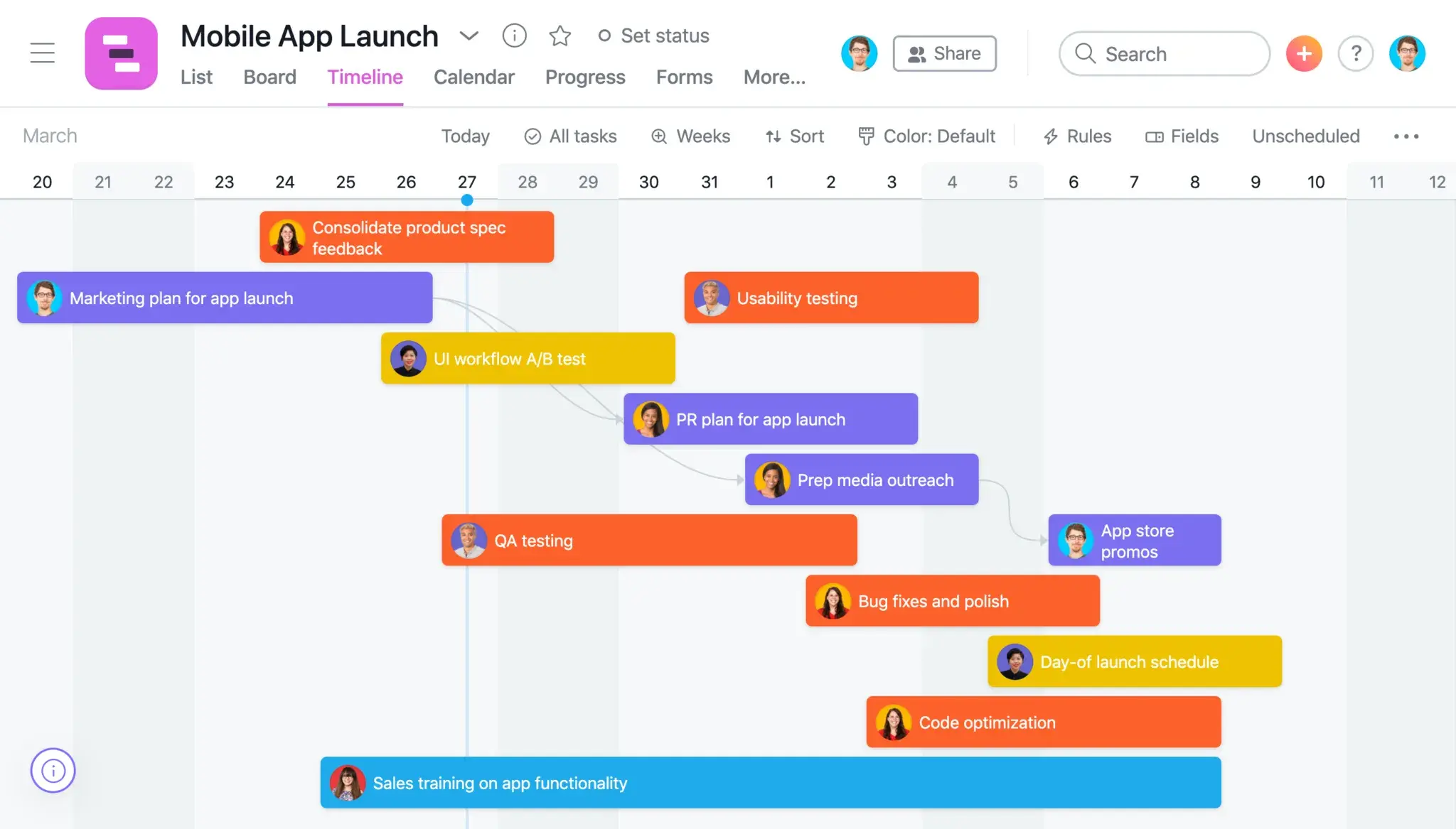 Product UI: Managing schedules in Asana