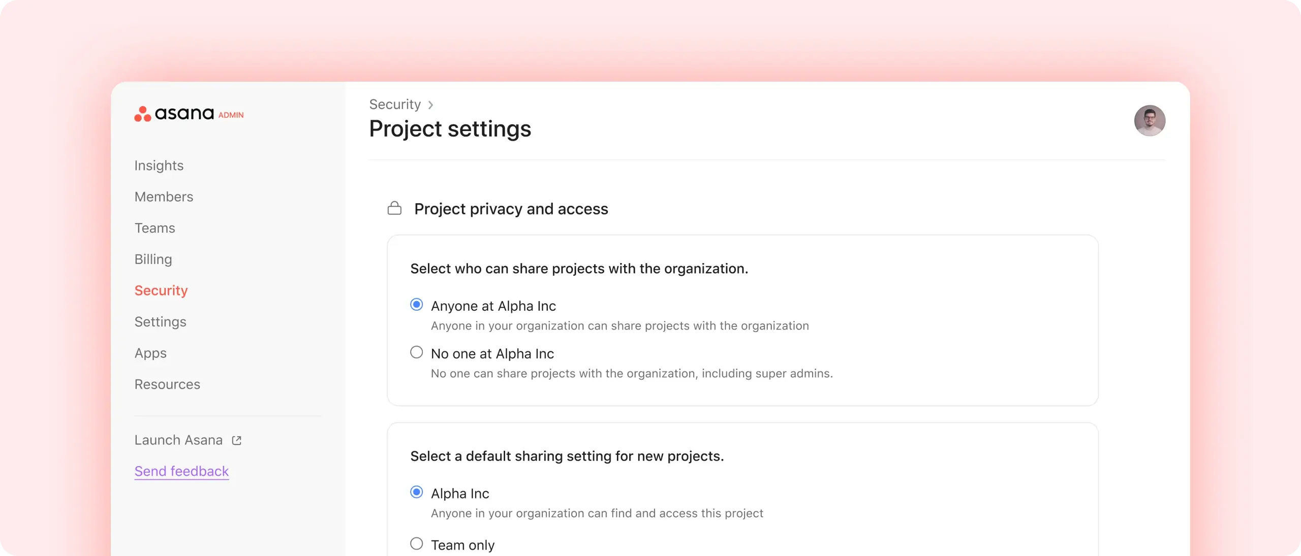 Asana 中的權限和存取控制項螢幕擷取畫面