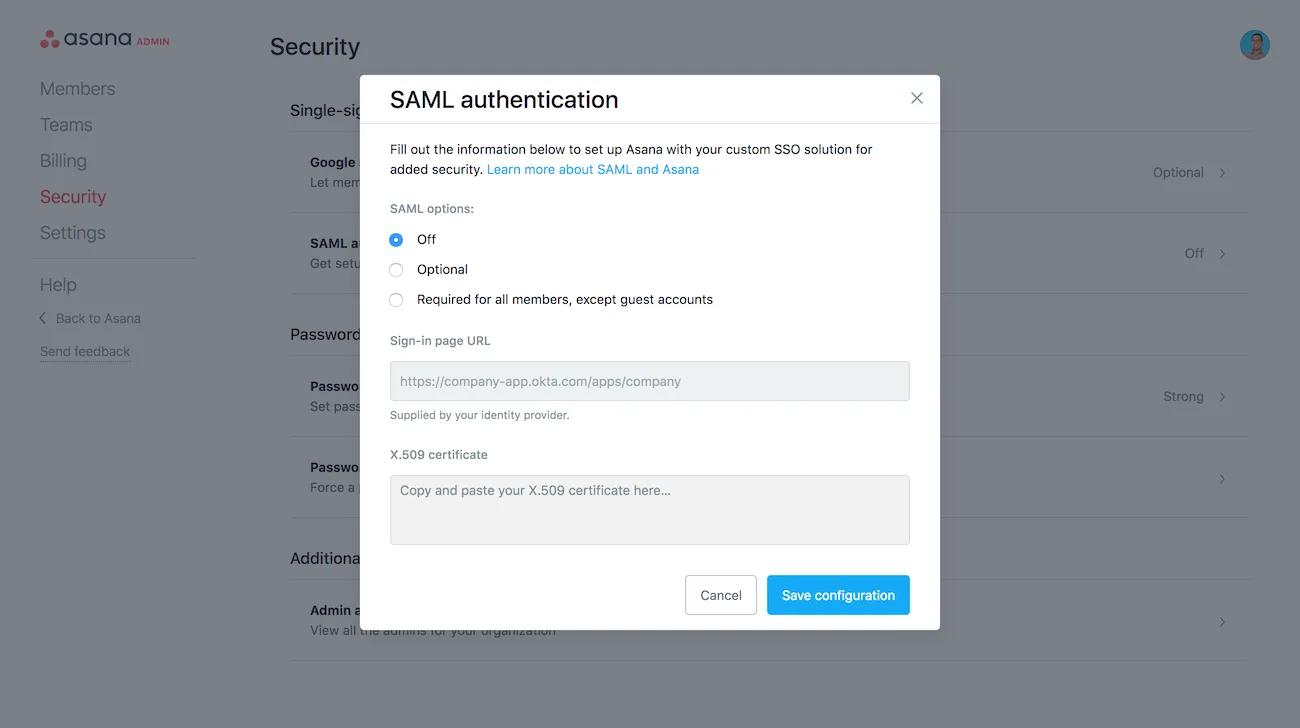 Global authentication settings
