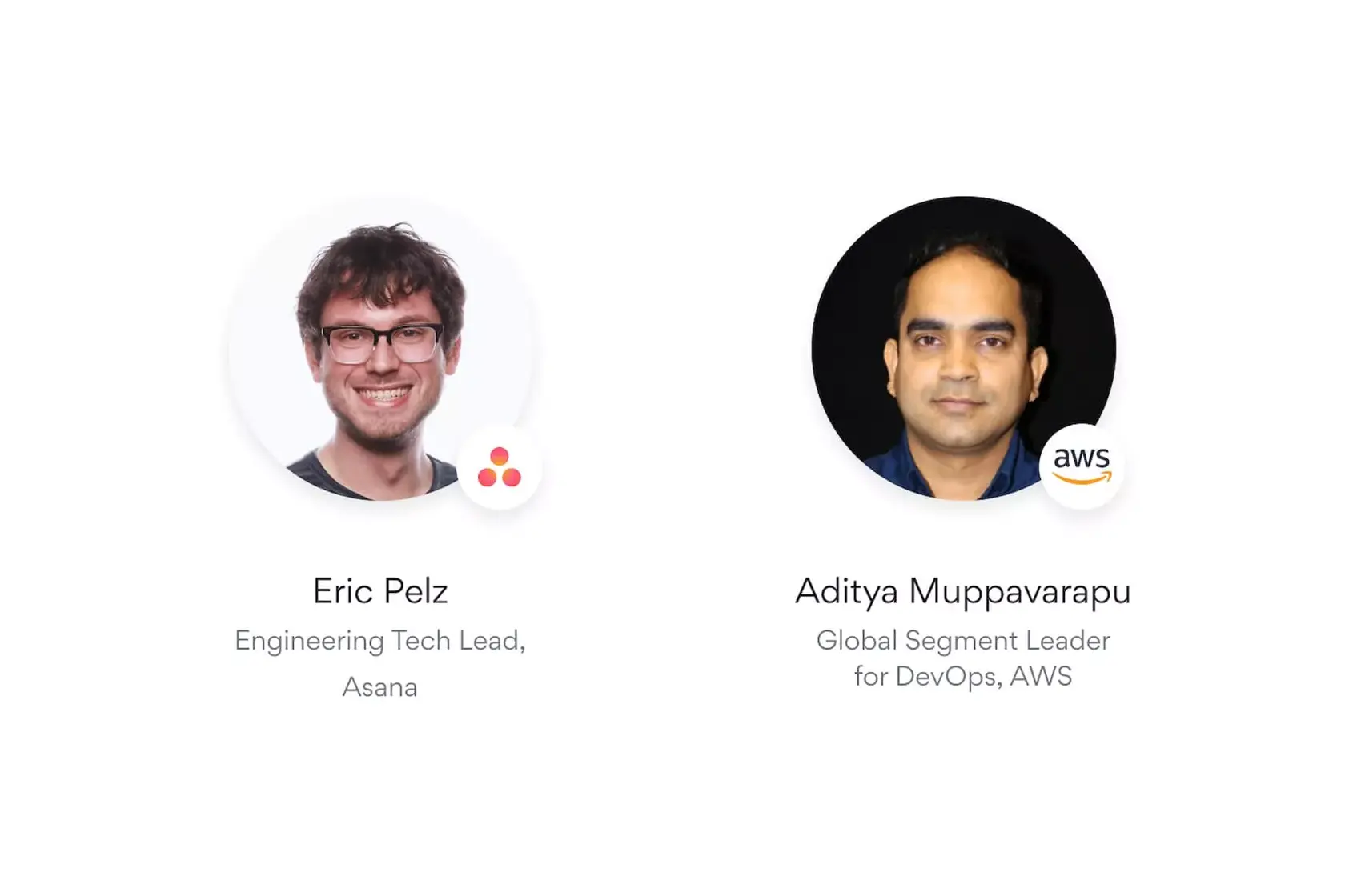 製品化までの時間を短縮: AWS と Asana によるトークコラボレーション。Asana でエンジニアリングリーダーを務める Eric Pelz と AWS で DevOps のグローバルセグメントリーダーを務める Aditya Muppavarapu 氏の対談を紹介します。