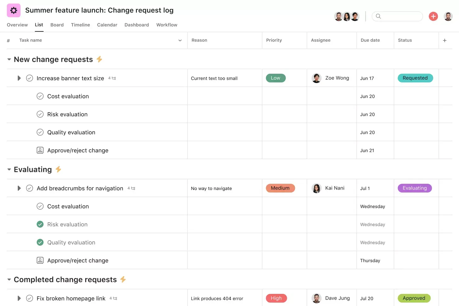 [Product ui] Change management plan (list)