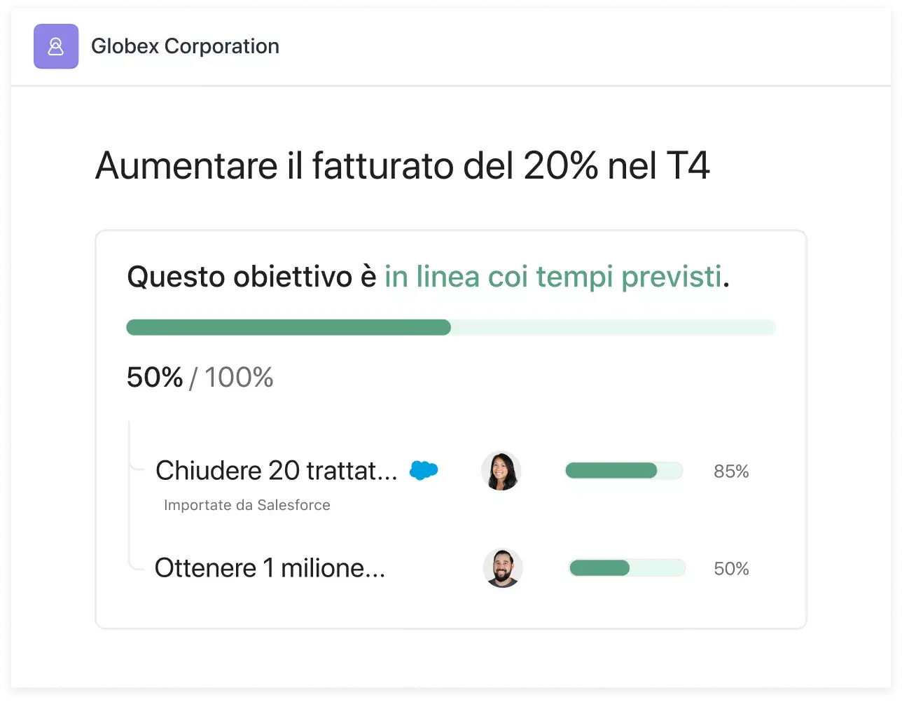 Stato degli obiettivi su ​​Asana