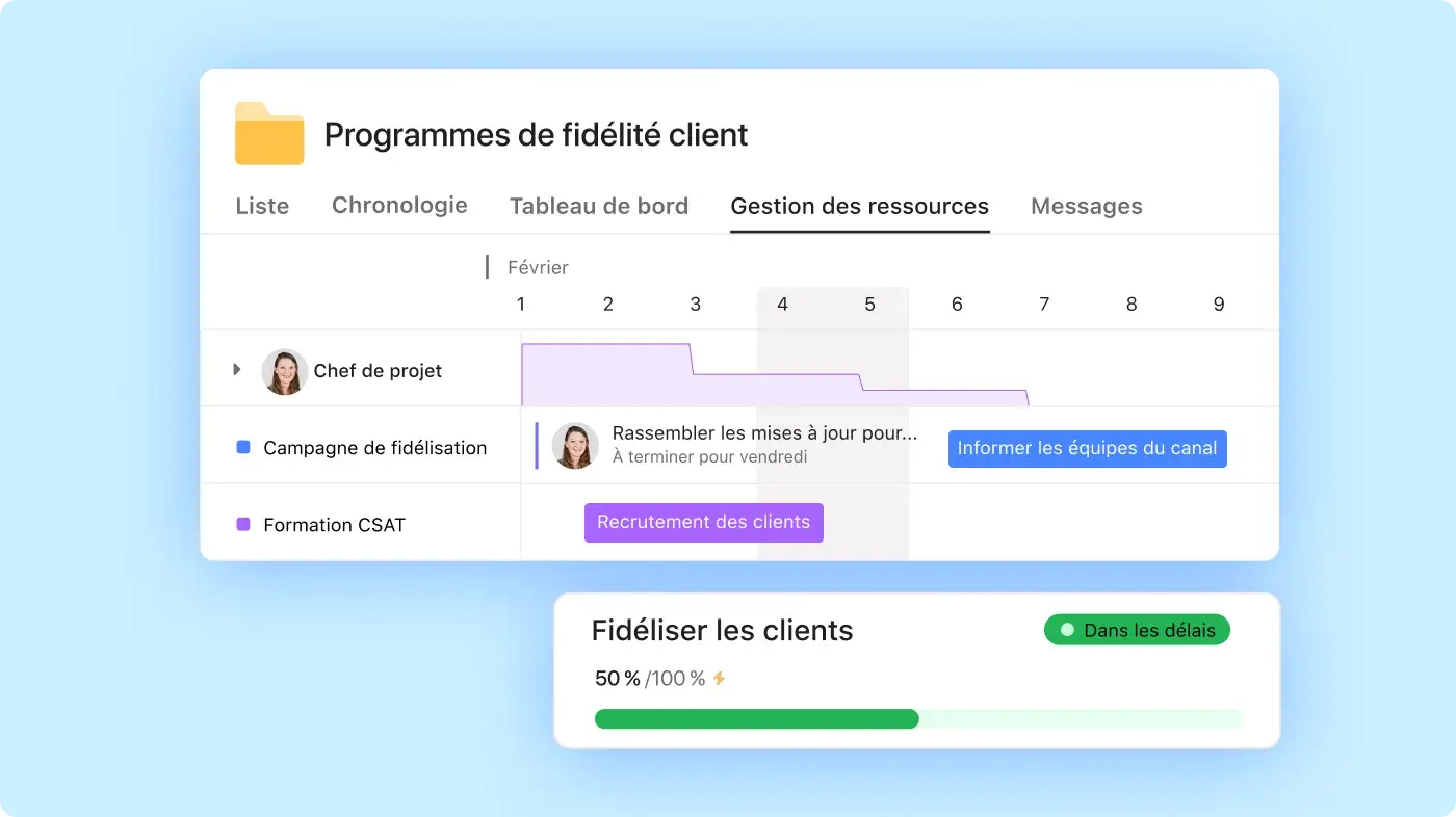 Définir des objectifs sur Asana pour le programme de fidélisation clients - Interface utilisateur produit 