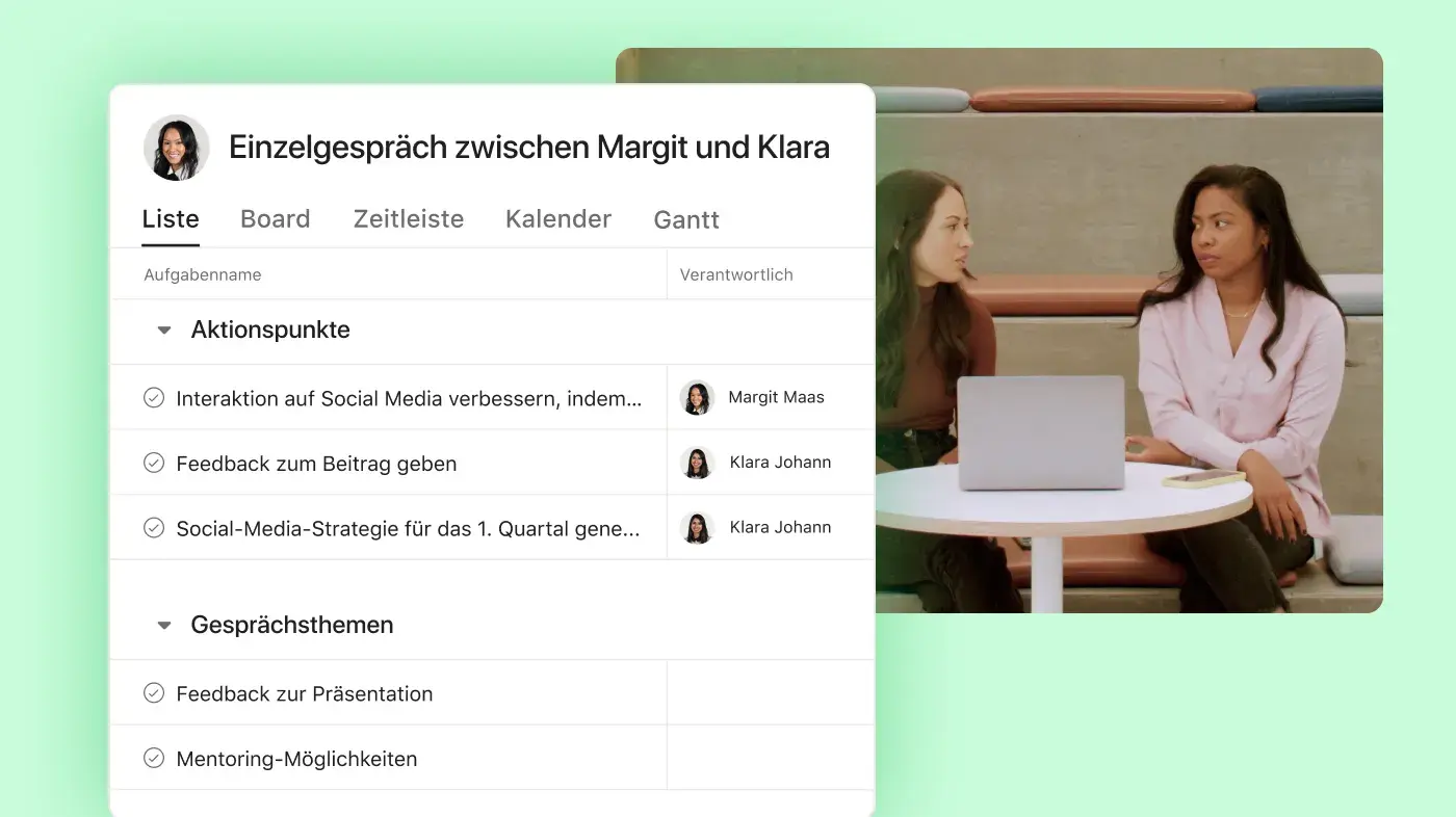 Produkt-UI-Bild in Asana mit Lifestyle-Hintergrund 