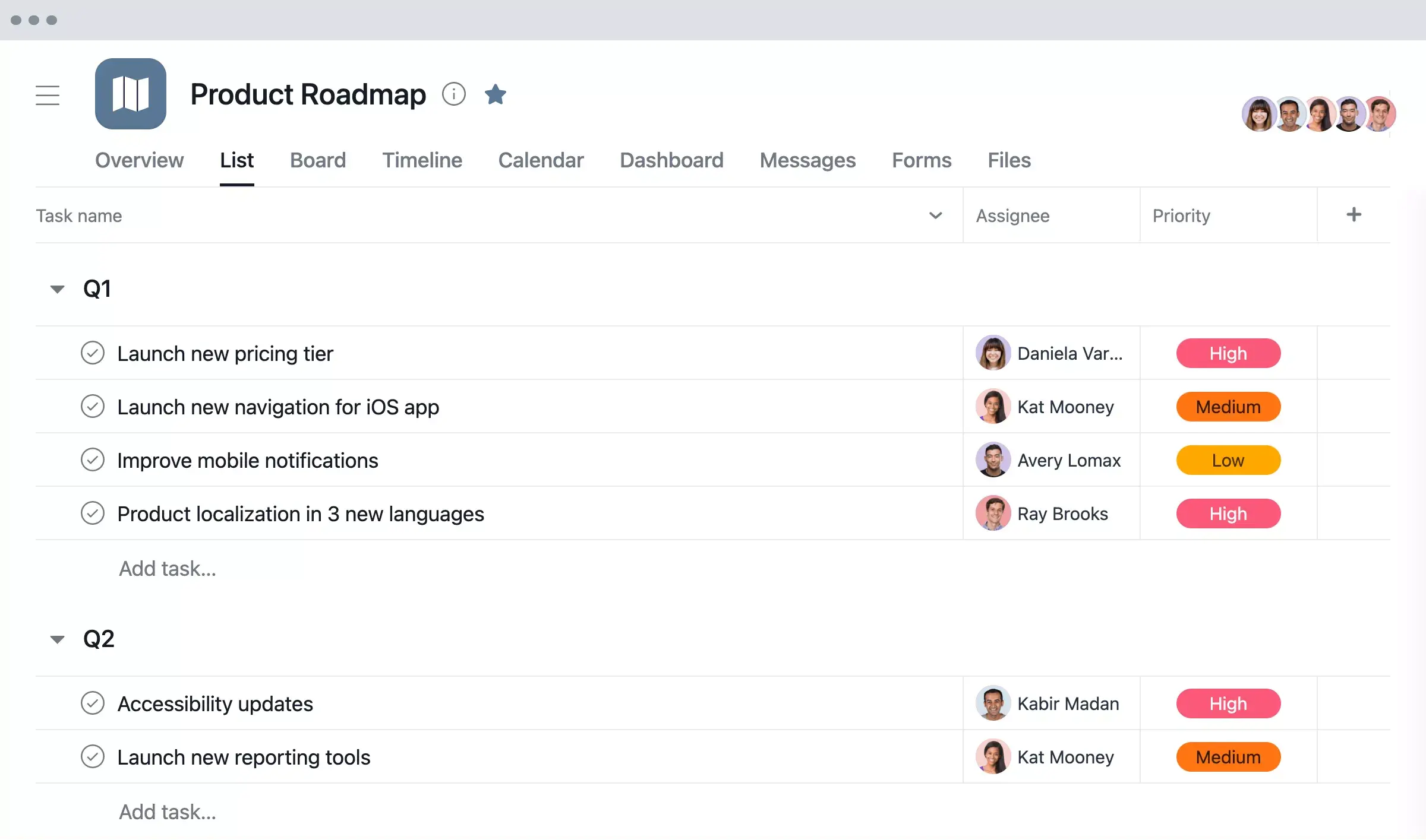 Asana Product UI product roadmap