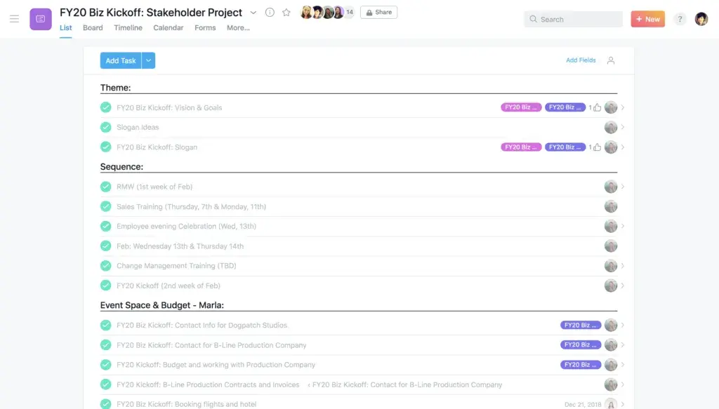 Asana BKO Stakeholder project