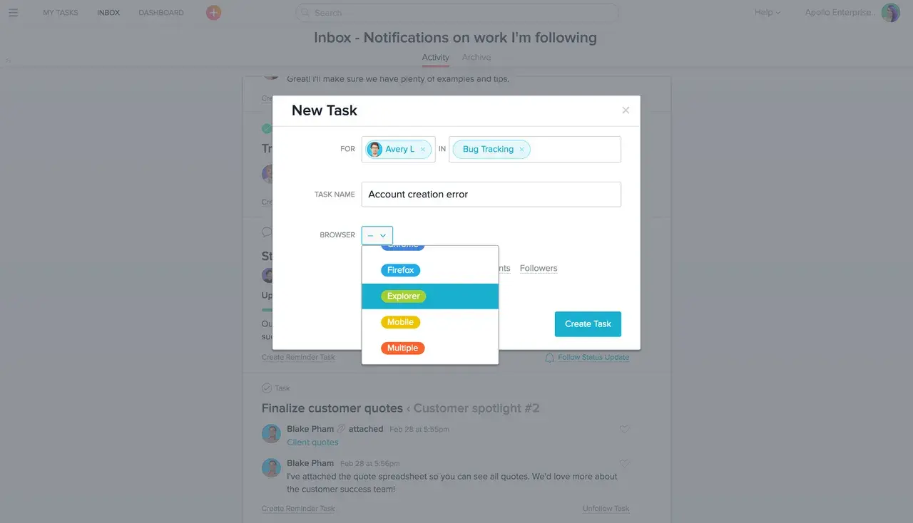 Custom fields in Asana