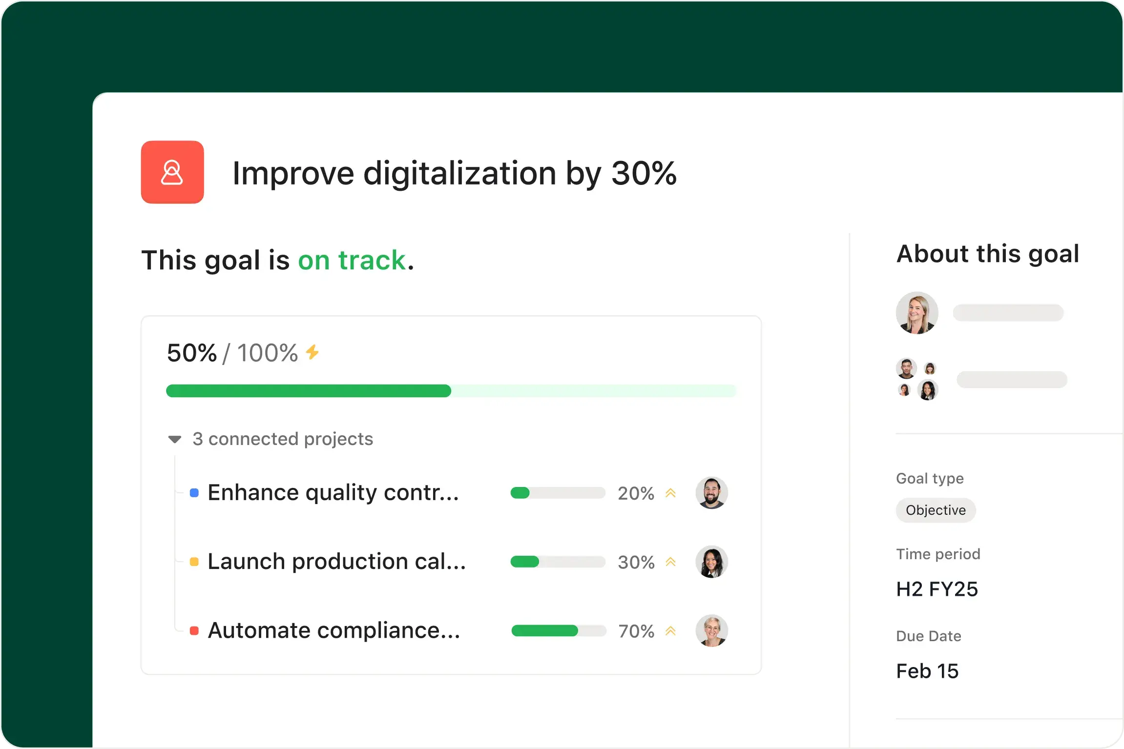 Hit digitalization goals product UI Asana