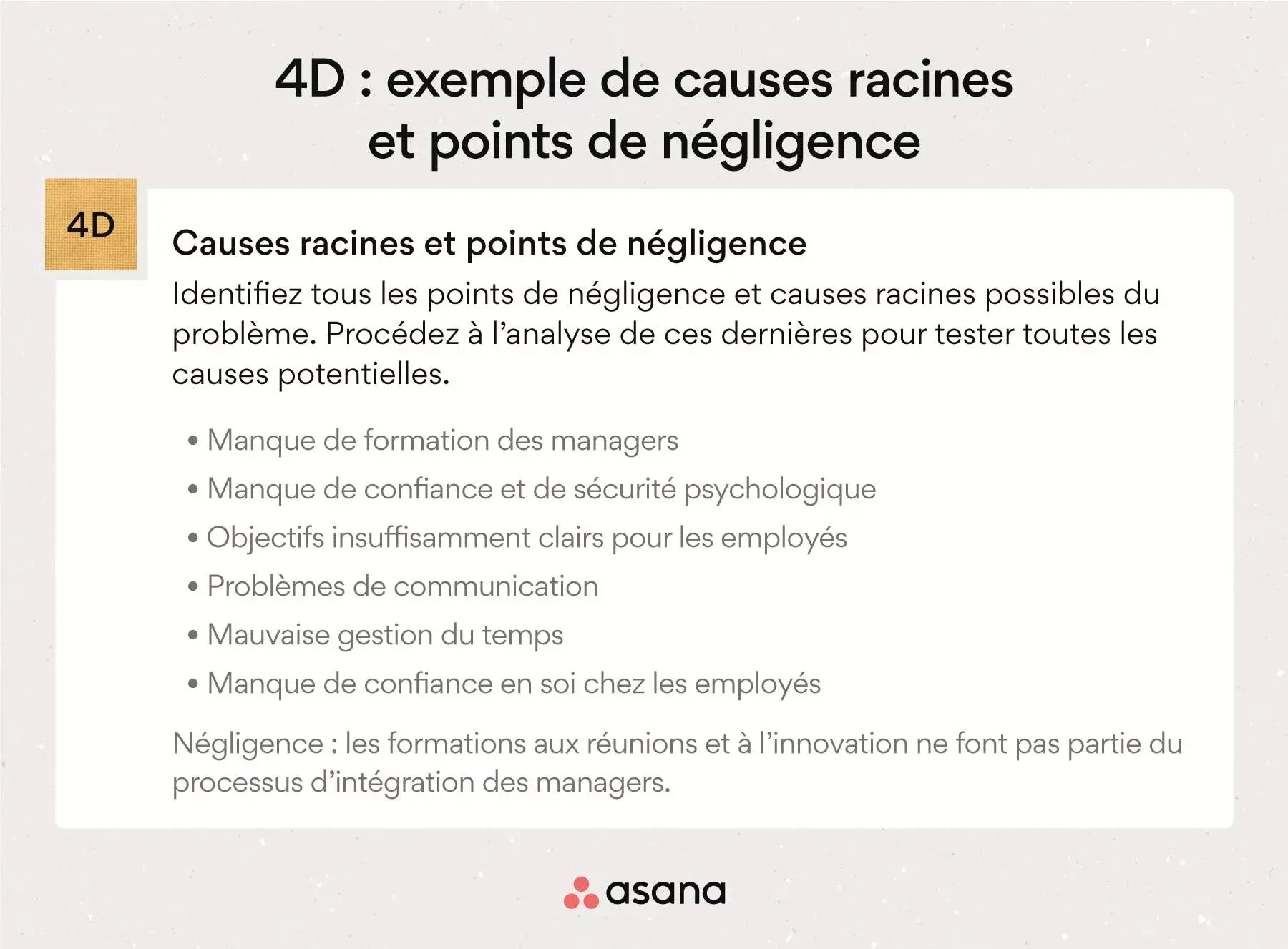 4D : exemple de causes racines et points de négligence