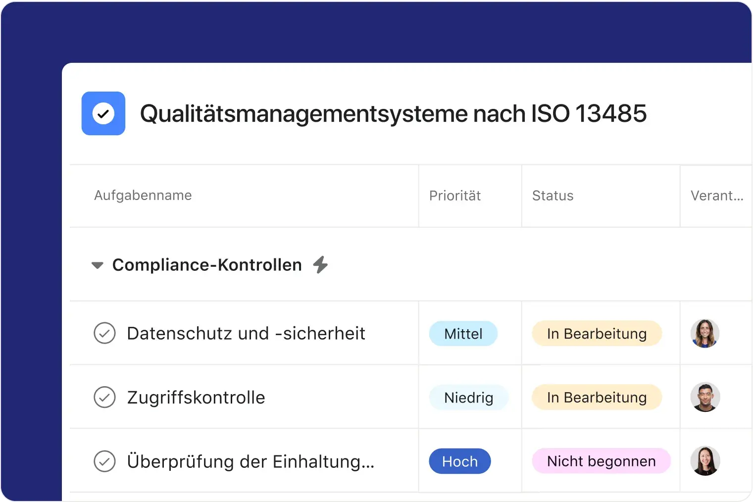 Qualitätskontrolle – Produkt-UI in Asana