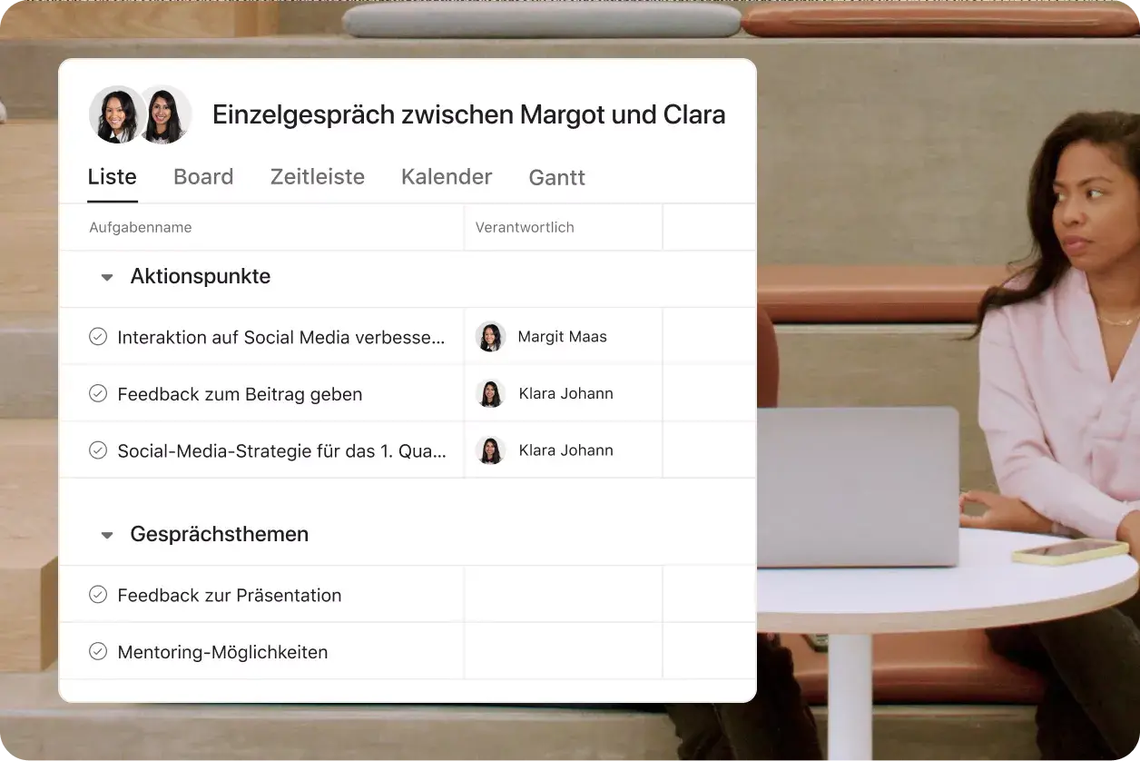 Produkt-UI-Bild in Asana mit Lifestyle-Hintergrund 