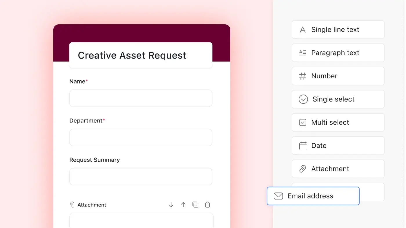 Asana product UI of asset request form for creative 