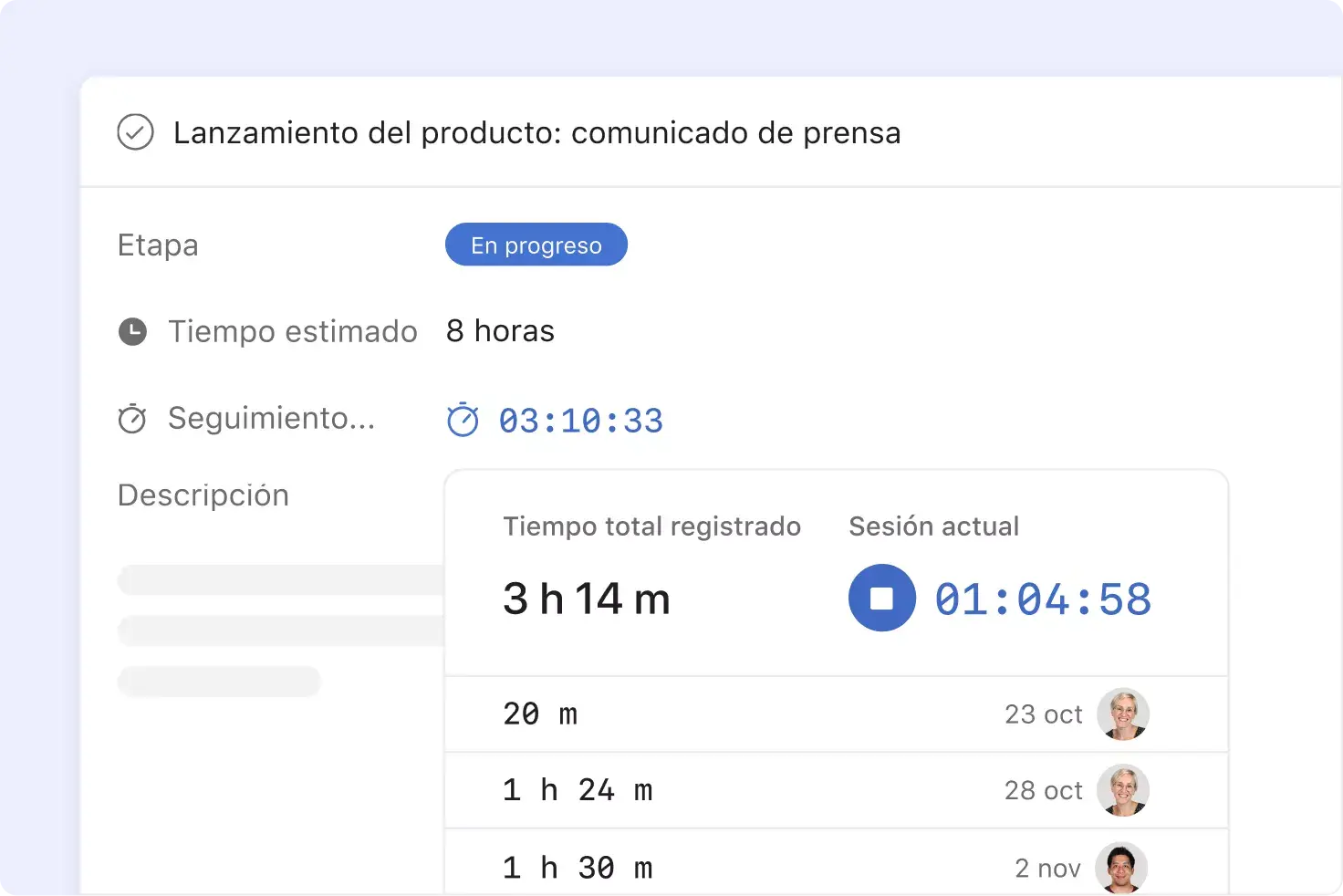 Seguimiento del tiempo en Asana