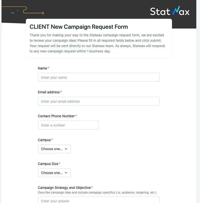 Statwax: new campaign request form