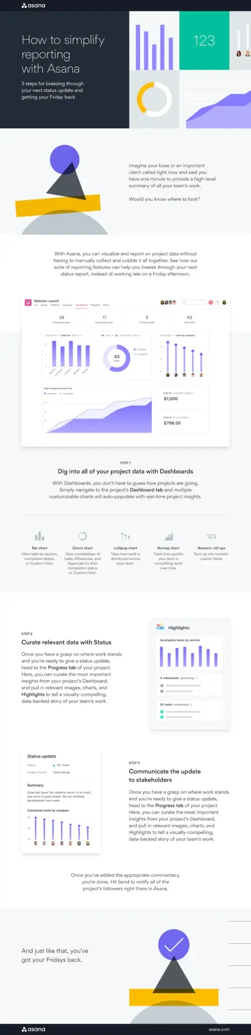 Asana image of step by step process of reporting