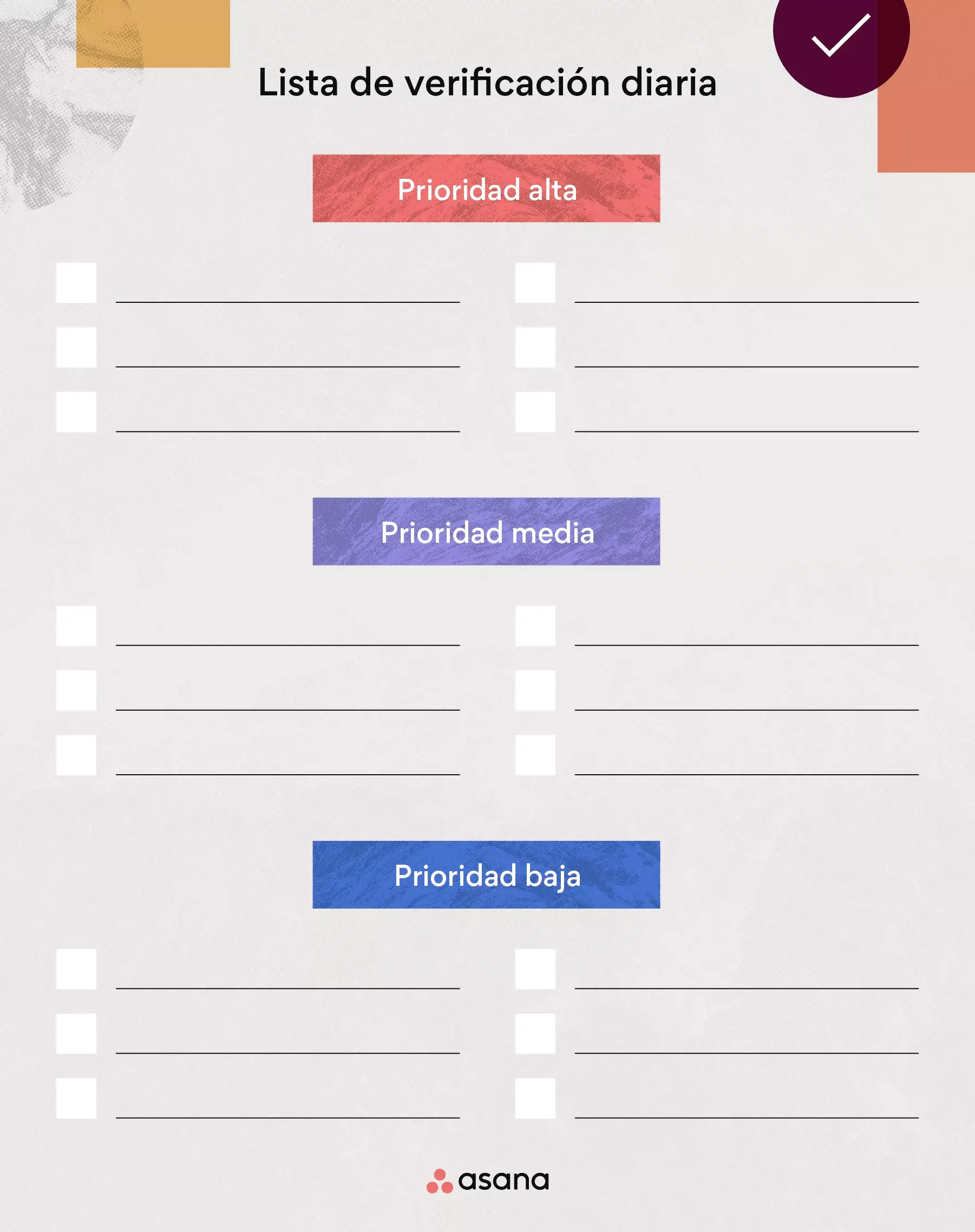 Plantilla de lista de verificación diaria