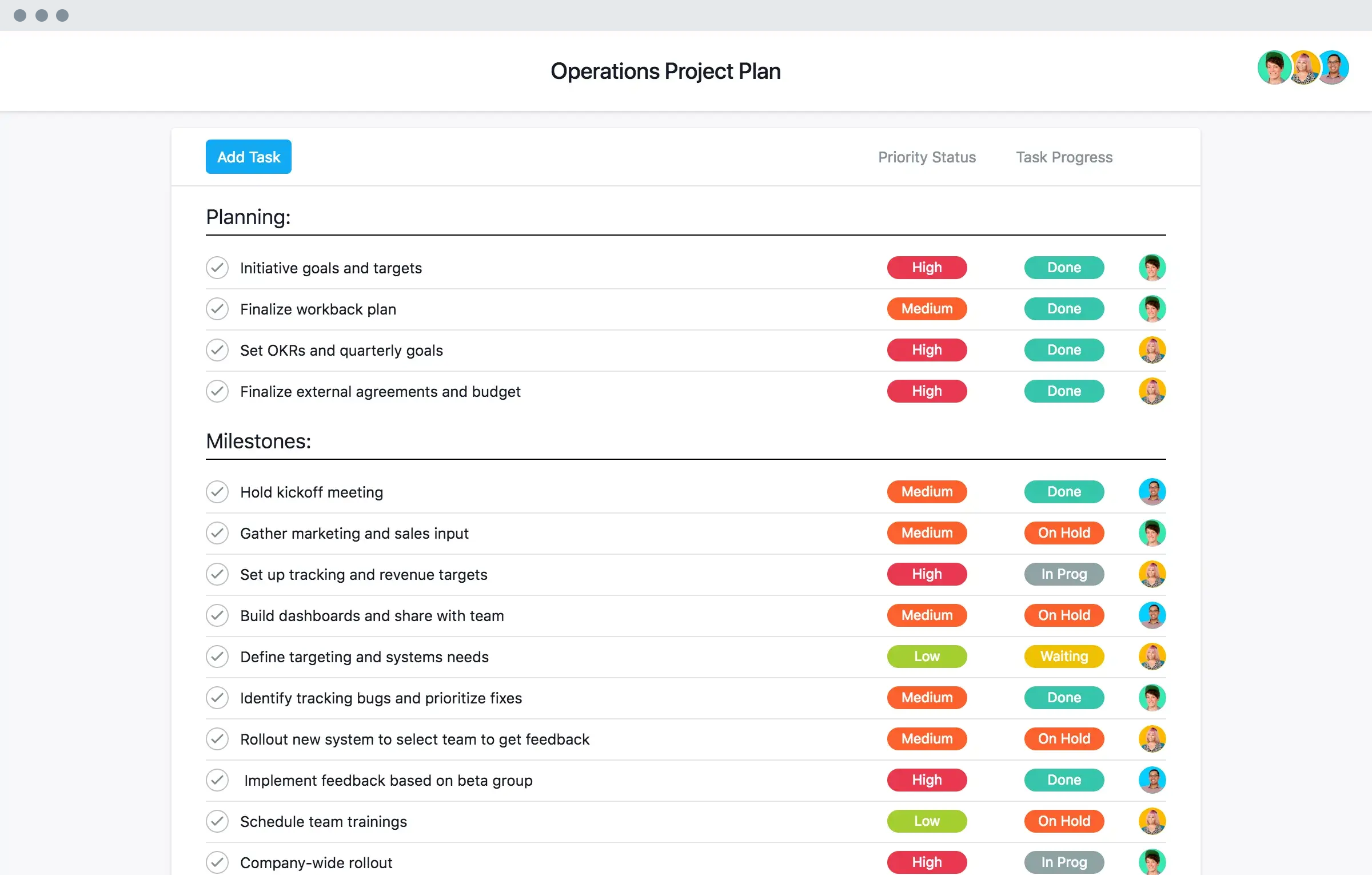 [Old product ui] Operations project plan template in Asana, spreadsheet-style project view (List)