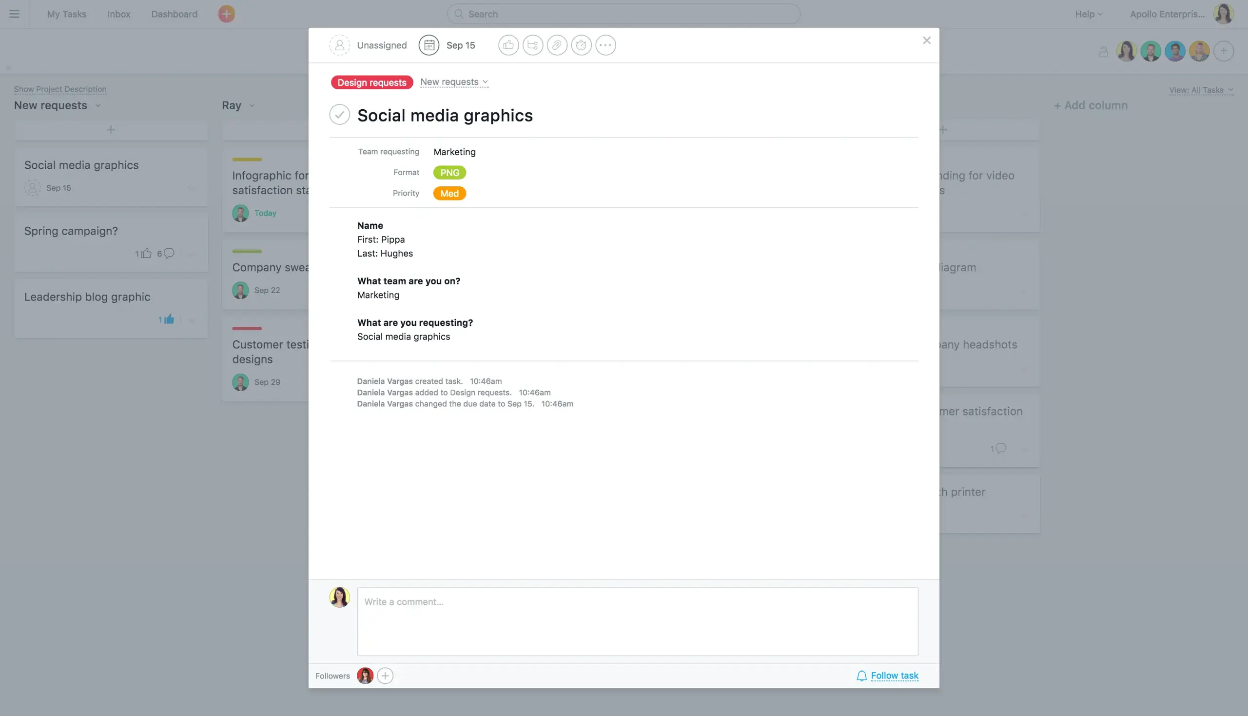 Product UI: Asana task