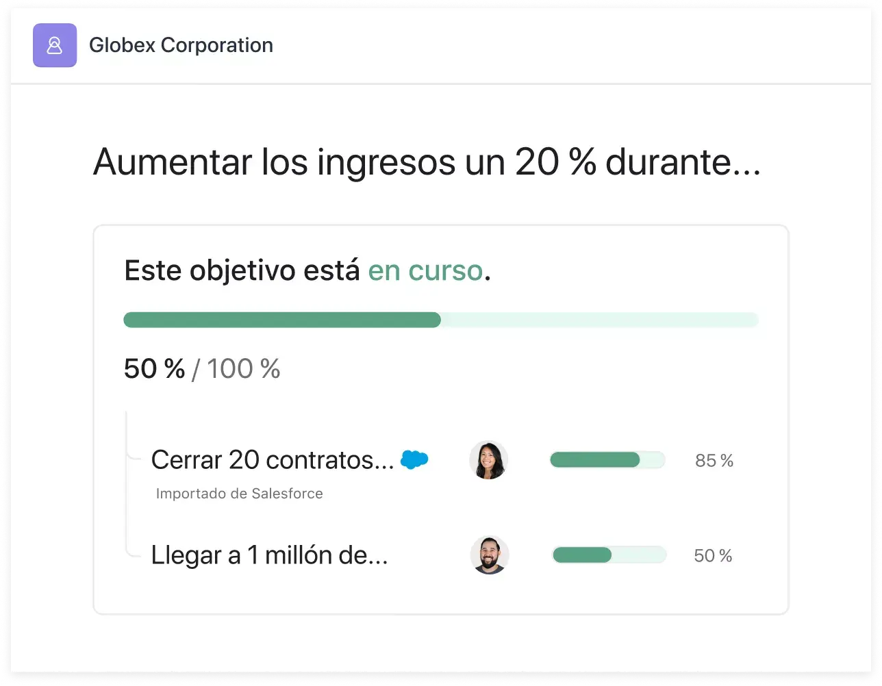 Estado de los objetivos en Asana