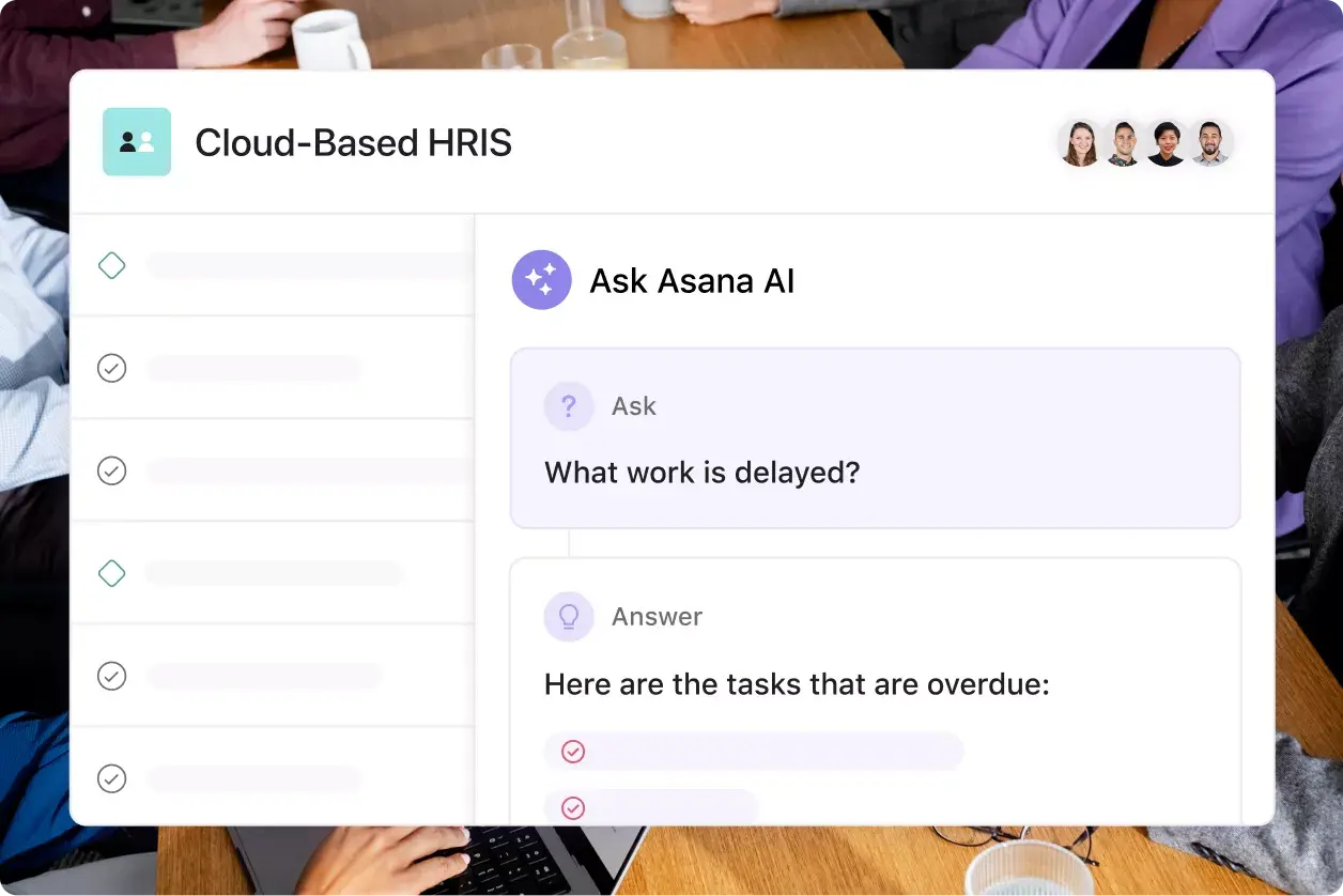 Asana Intelligence: esempio di interfaccia utente del prodotto