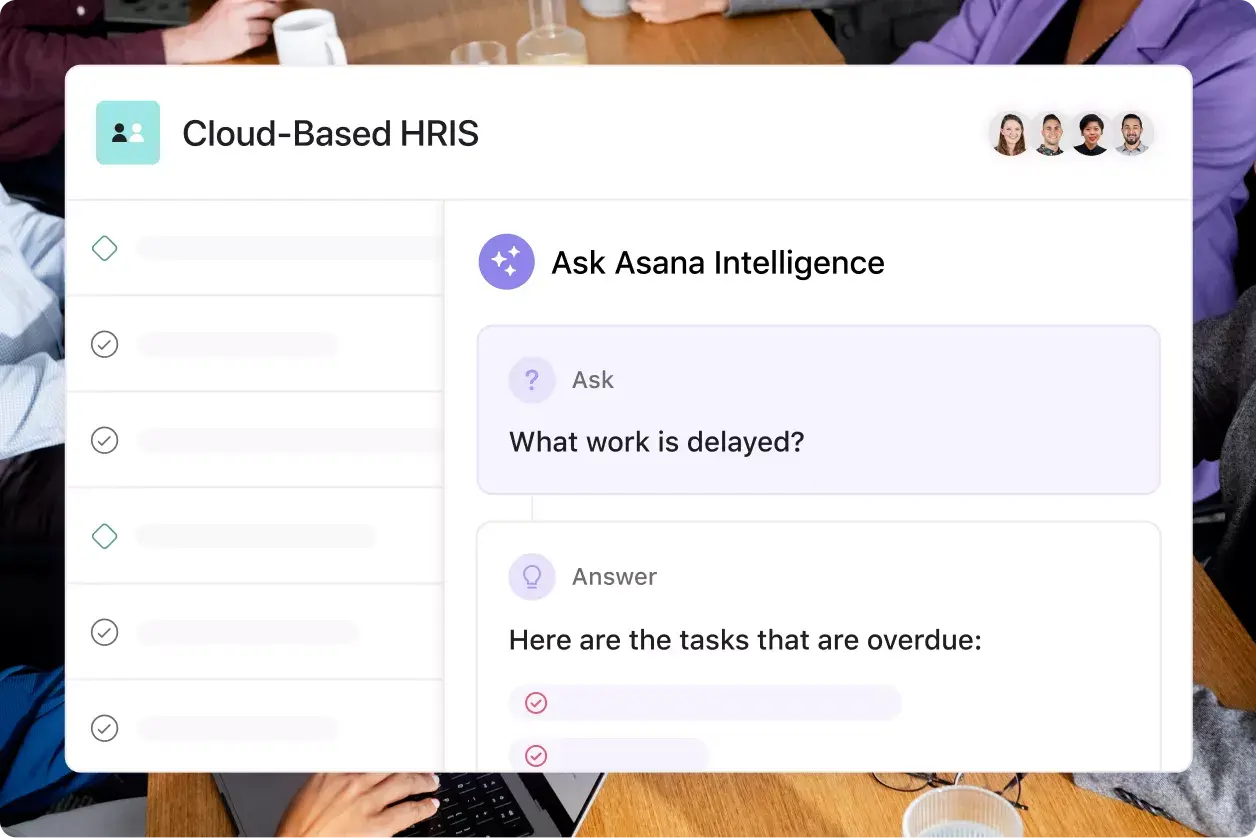 Asana Intelligence: interface de usuário extraída do produto