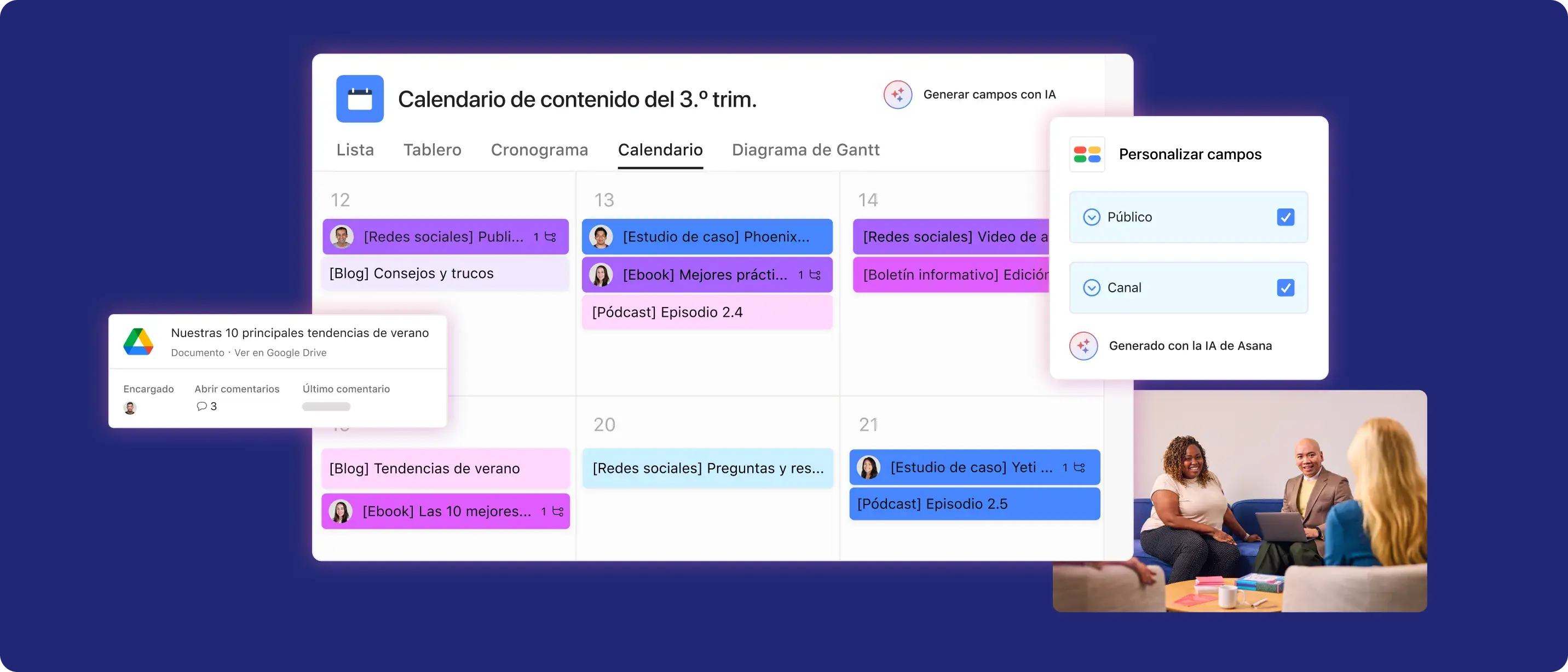 Calendario de contenido con Asana