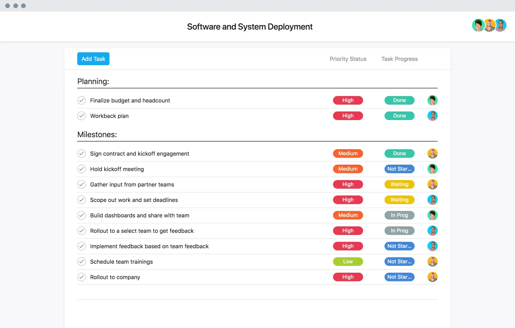 [old product ui] Software and systems deployment project in Asana, spreadsheet-style project view (List)